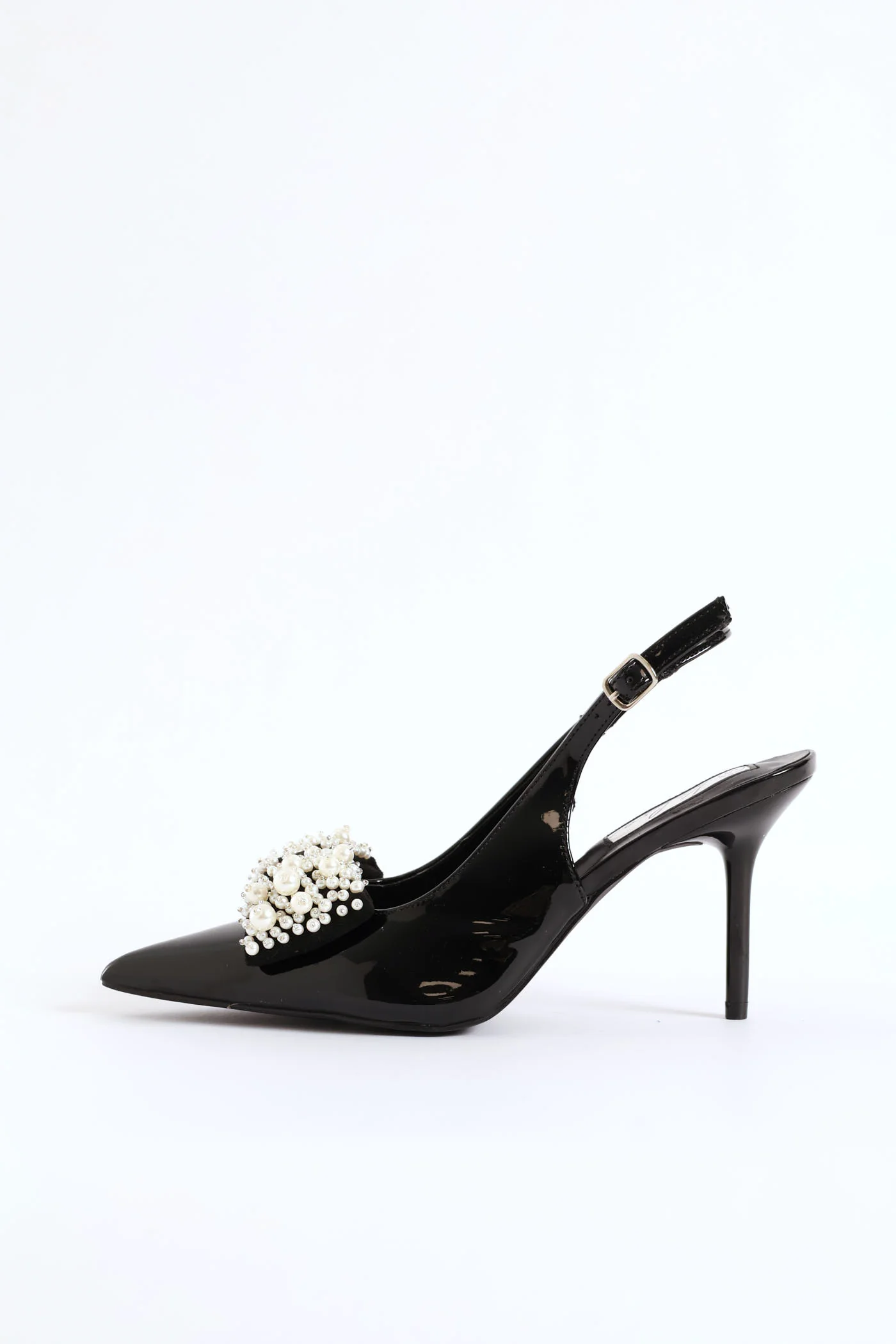 Pearl Bow Slingback Stiletto Heel - Black - Image 5