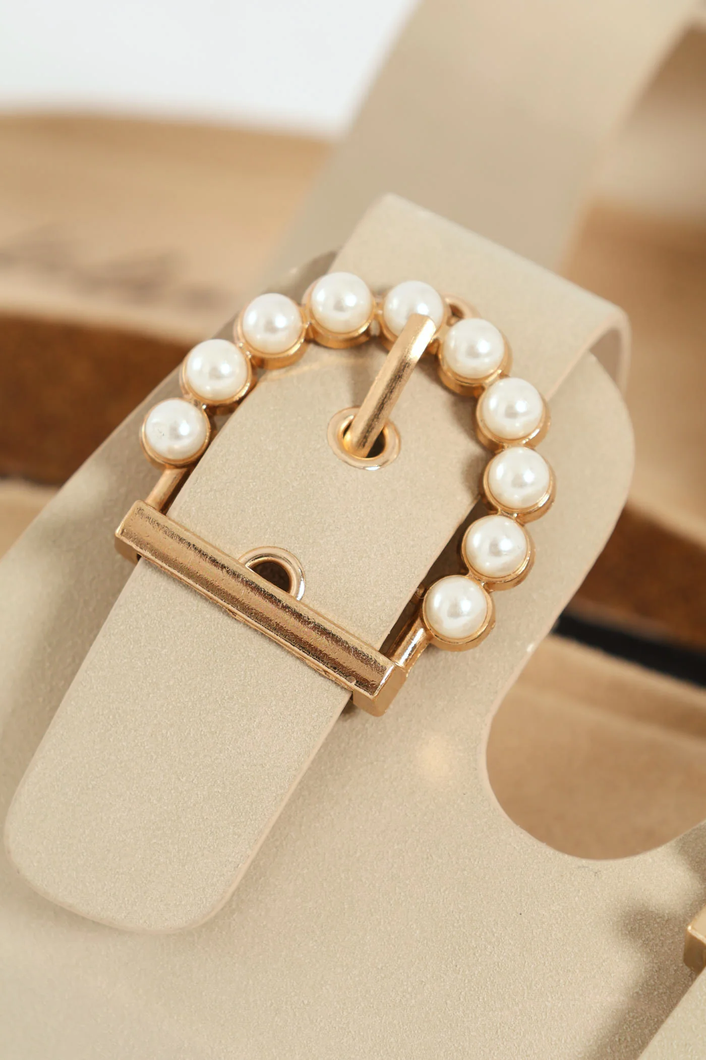 Pearl Buckle Detail Slide - Natural - Image 2