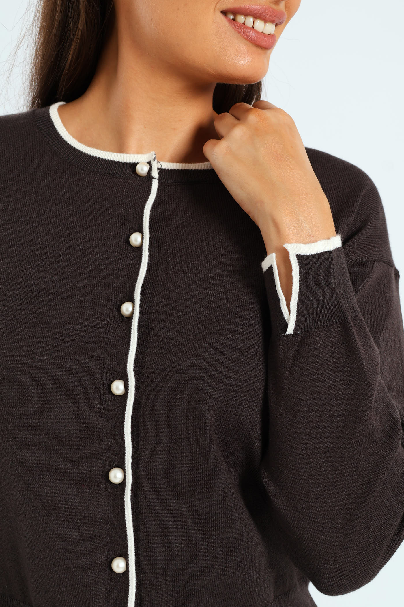 Pearl Detail Cardigan - Charcoal - Image 2