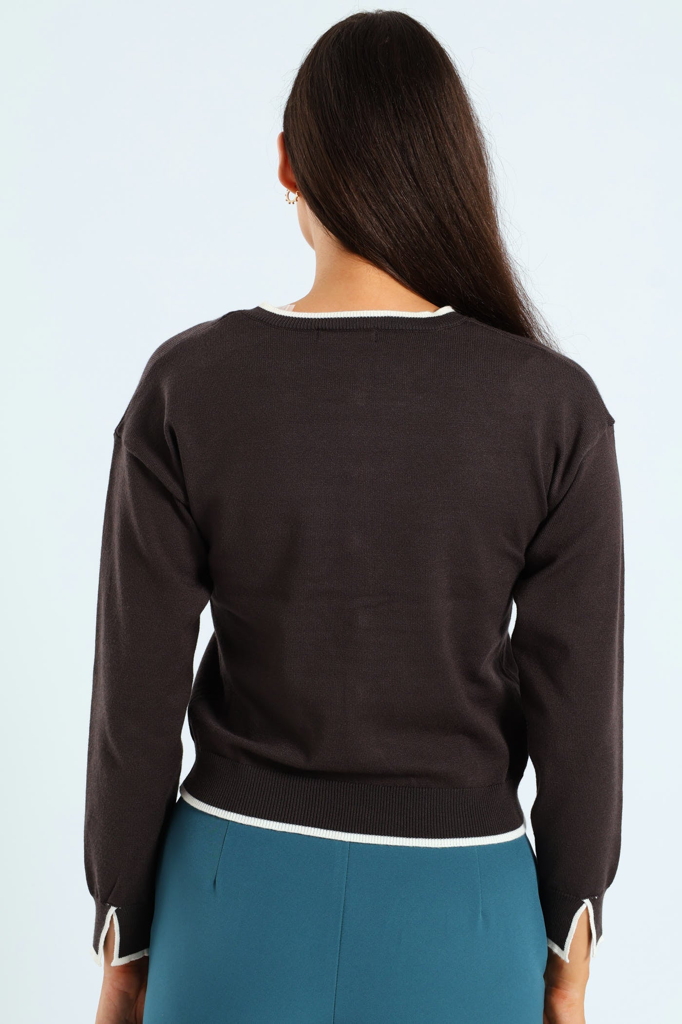 Pearl Detail Cardigan - Charcoal - Image 3