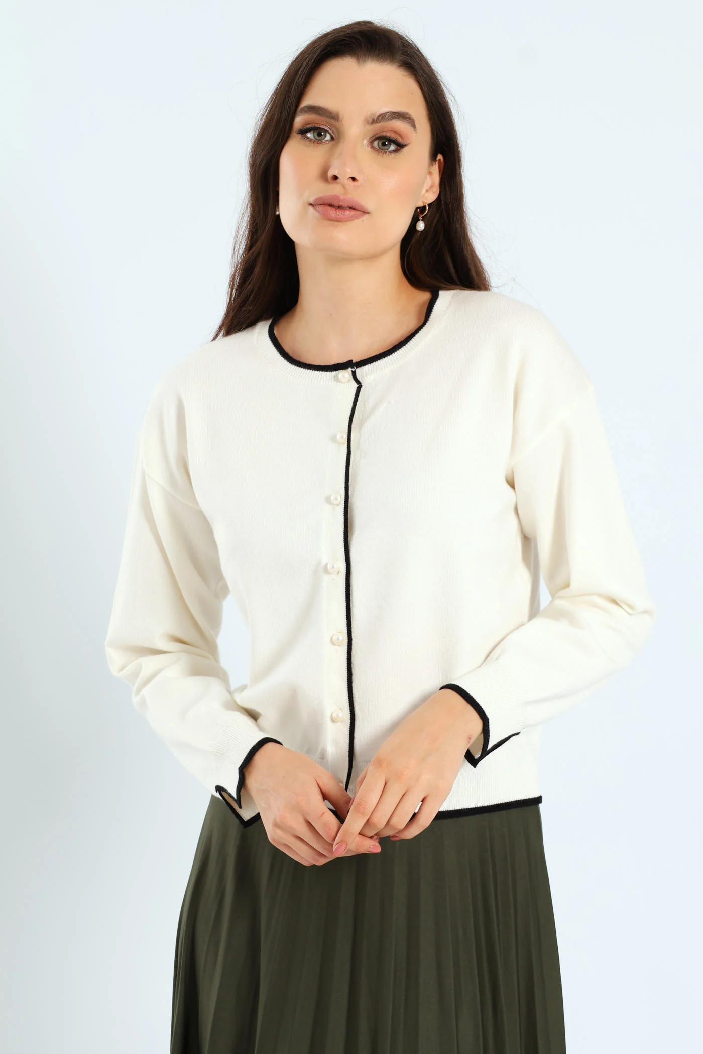 Pearl Detail Cardigan - Cream - Image 2