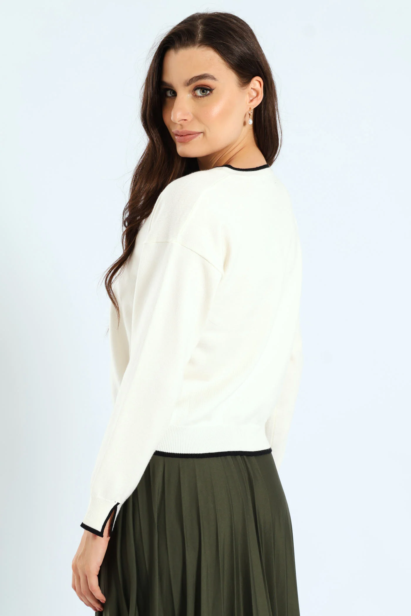 Pearl Detail Cardigan - Cream - Image 3