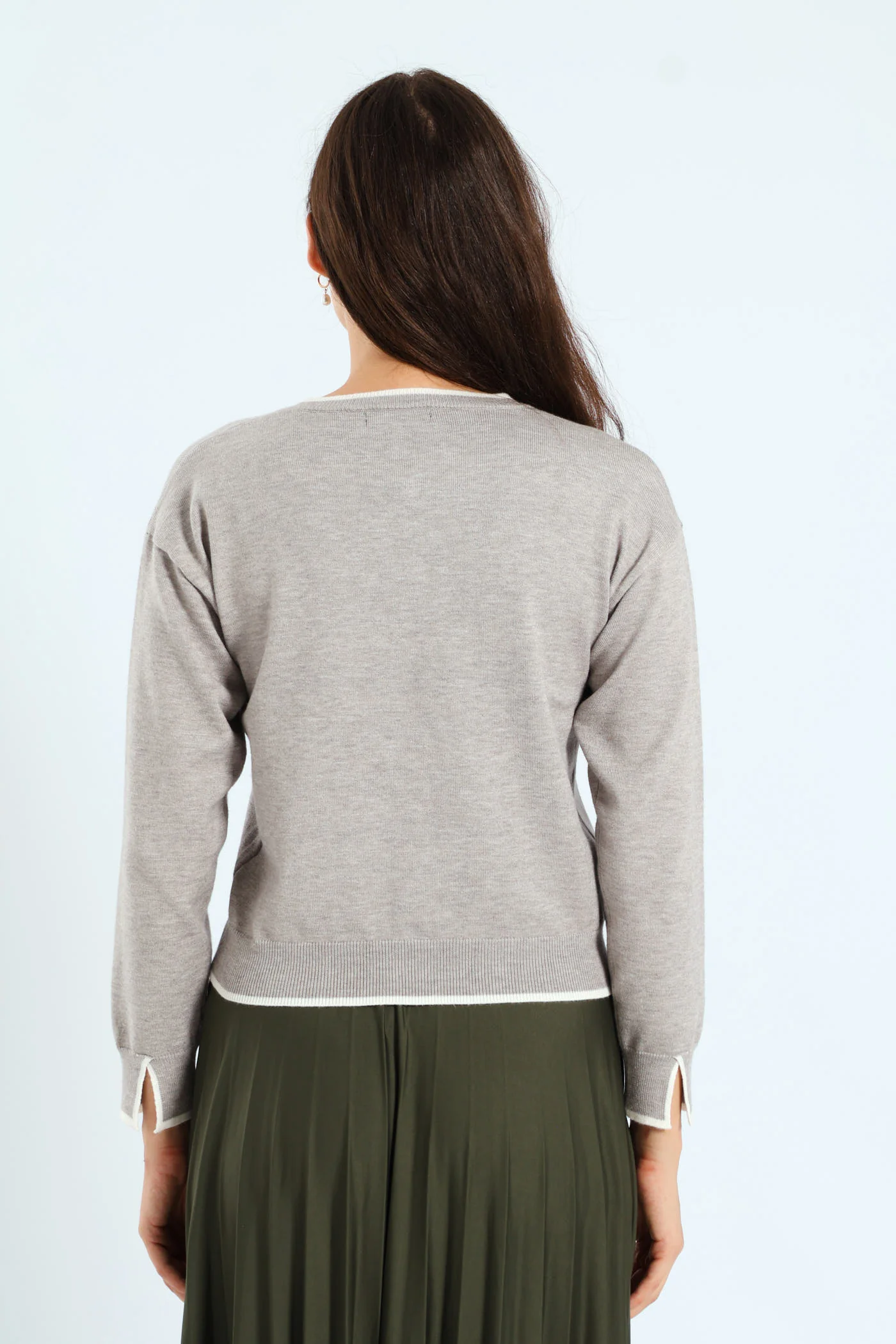 Pearl Detail Cardigan - Light Grey - Image 3