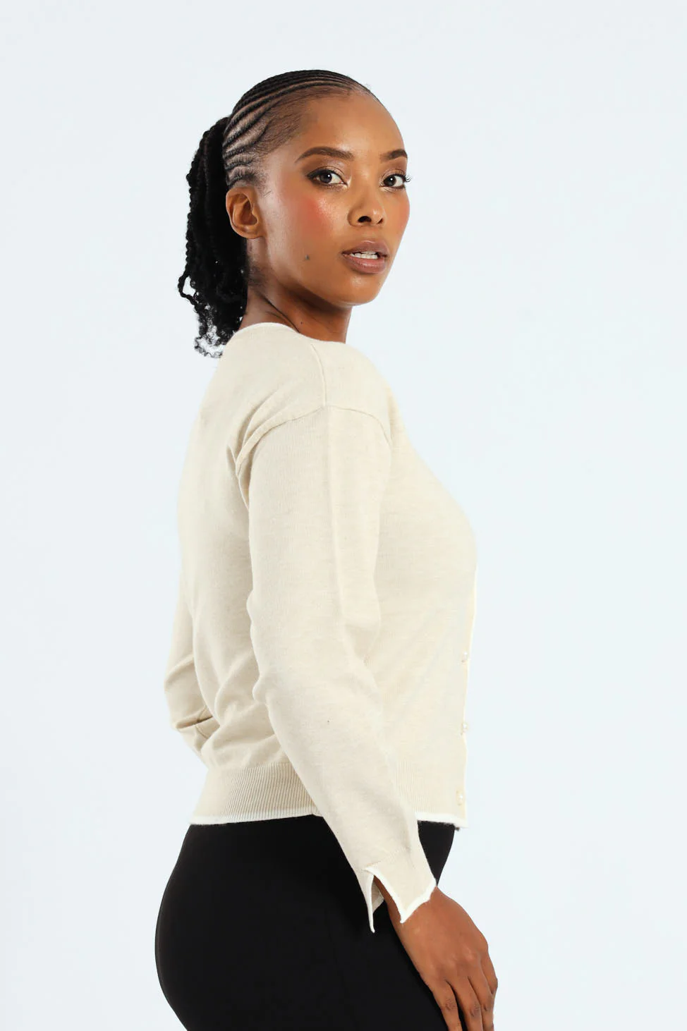 Pearl Detail Cardigan - Oatmeal - Image 2
