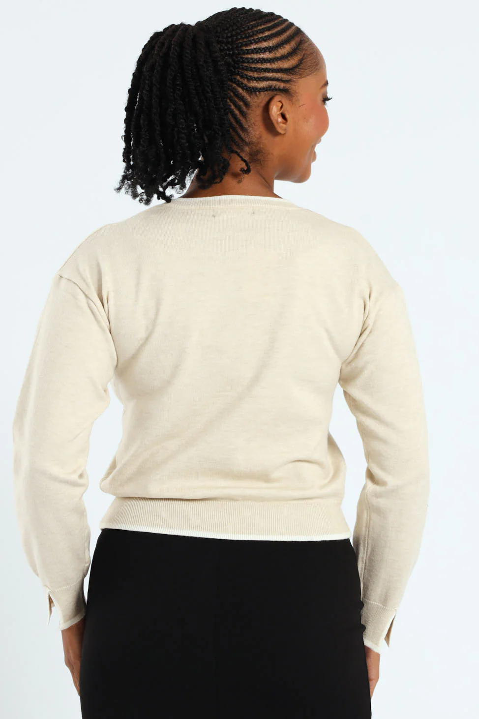 Pearl Detail Cardigan - Oatmeal - Image 3
