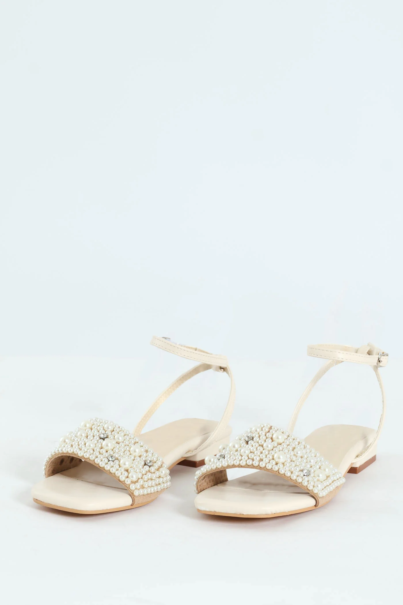 Pearl Detail Low Block Heel Sandal - White - Image 4