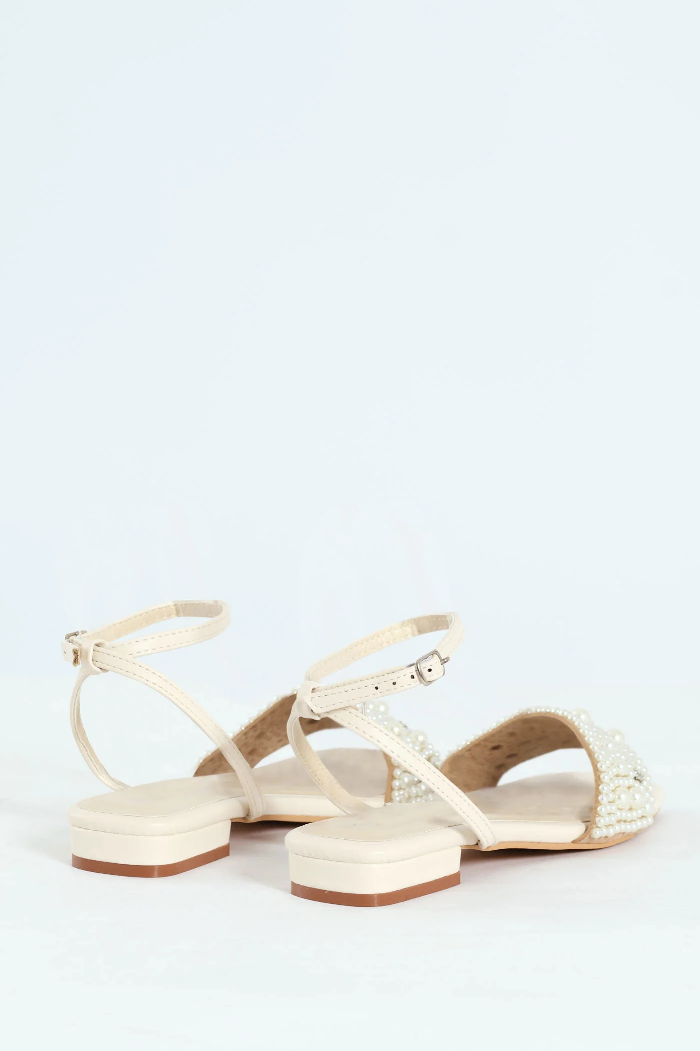 Pearl Detail Low Block Heel Sandal - White - Image 5