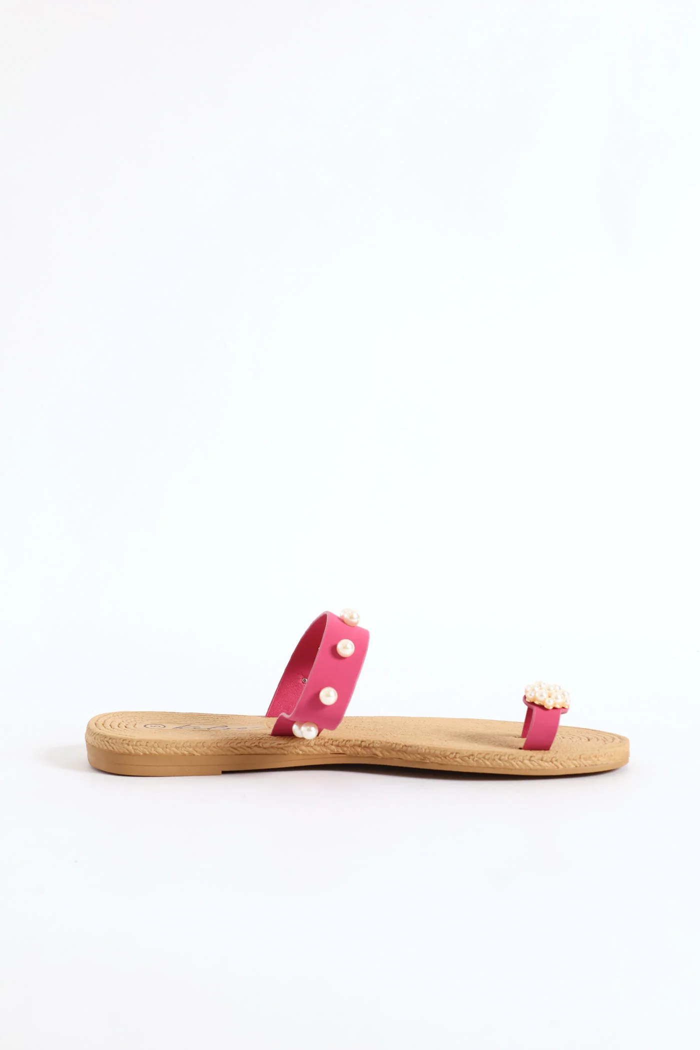 Pearl Detail Toe Post Thin Strap Sandal - Cerise - Image 3