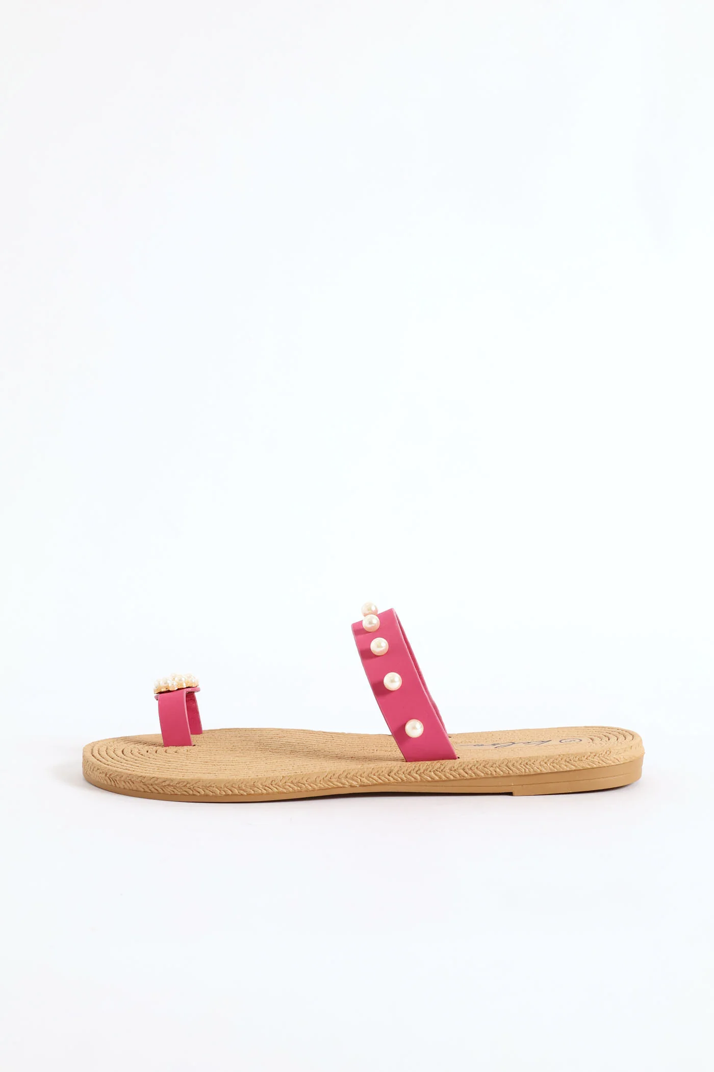 Pearl Detail Toe Post Thin Strap Sandal - Cerise - Image 4