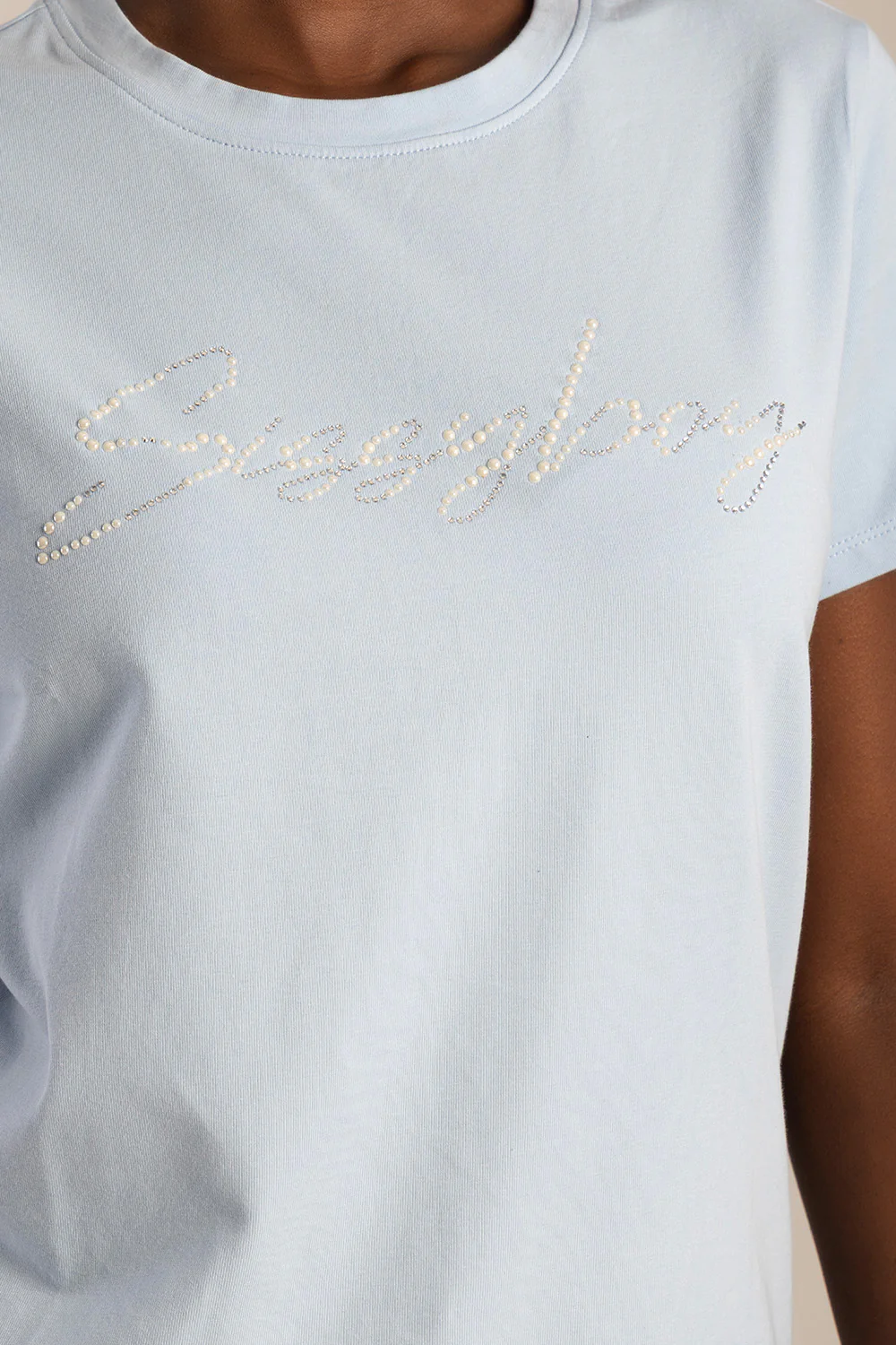 Pearl & Diamante Logo Transfer Regular T-Shirt - Pale Blue - Image 2