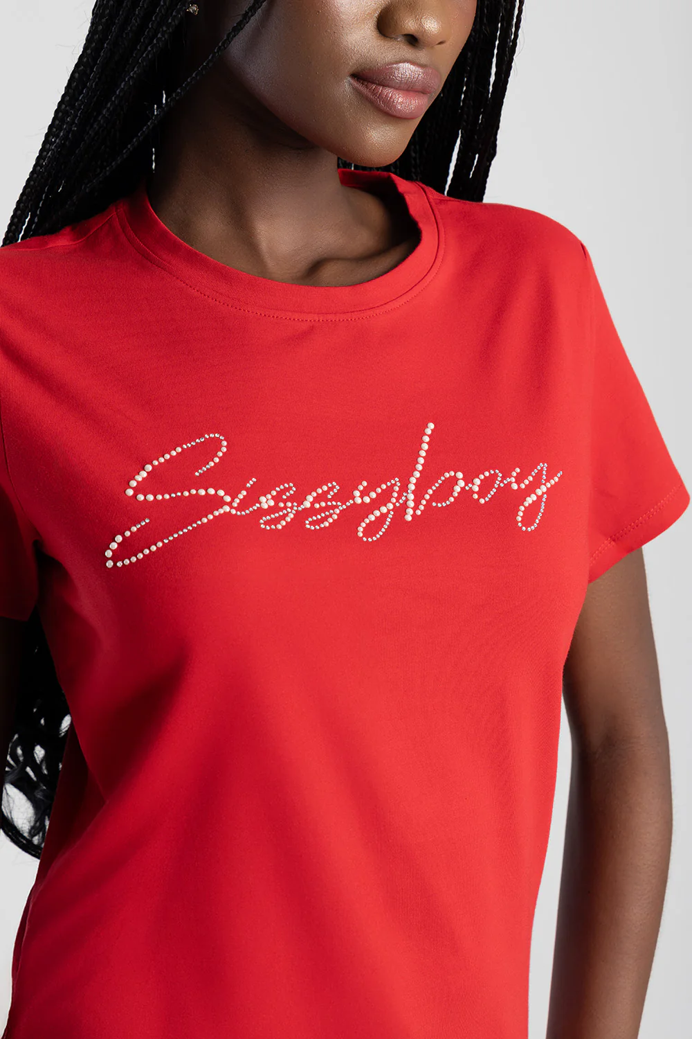 Pearl & Diamante Logo Transfer Regular T-Shirt - Red - Image 2