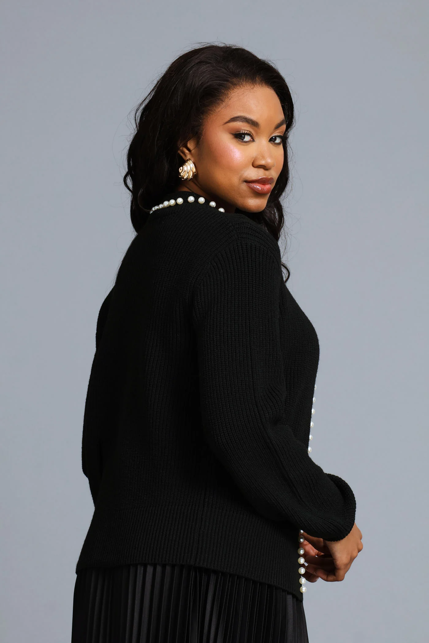 Pearl Edge Cardigan - Black - Image 4