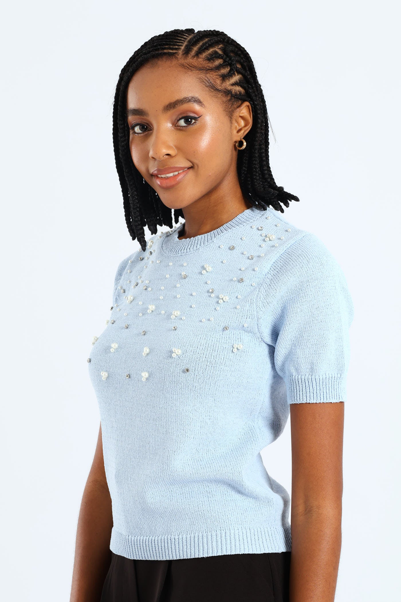 Pearl Embellished Pullover - Light Blue - Image 2