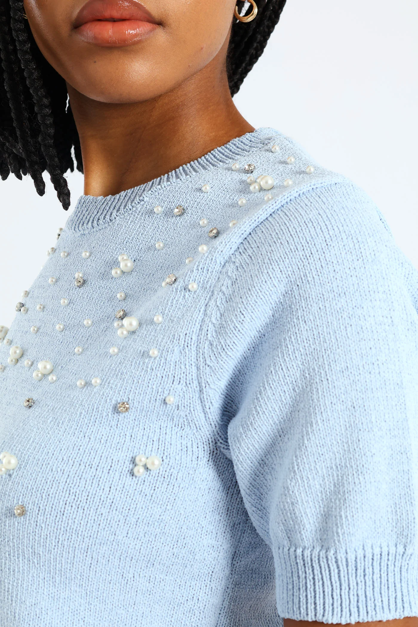 Pearl Embellished Pullover - Light Blue - Image 4