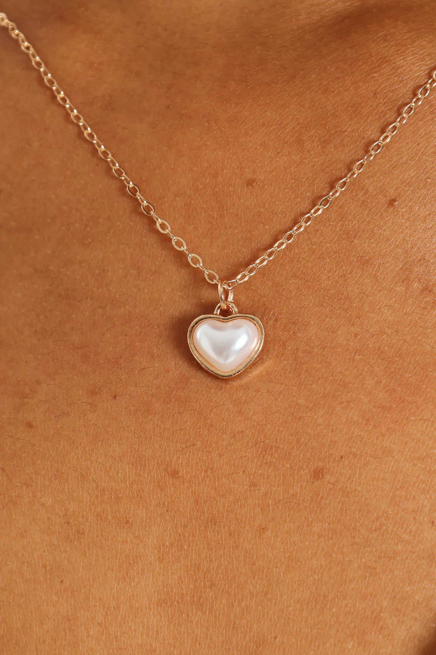 Pearl Heart Bead Pendant Necklace - Gold - Image 2