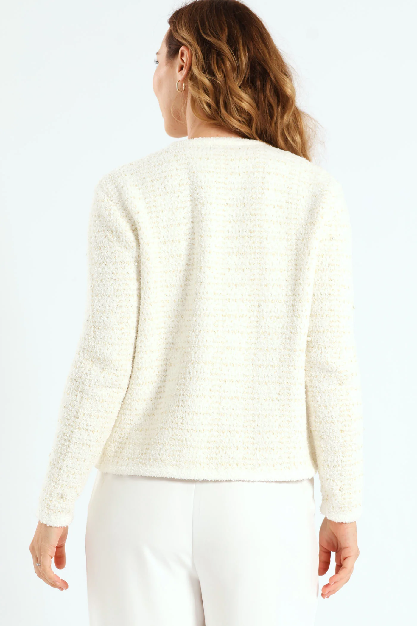 Pearl Lurex Cardigan - White - Image 4