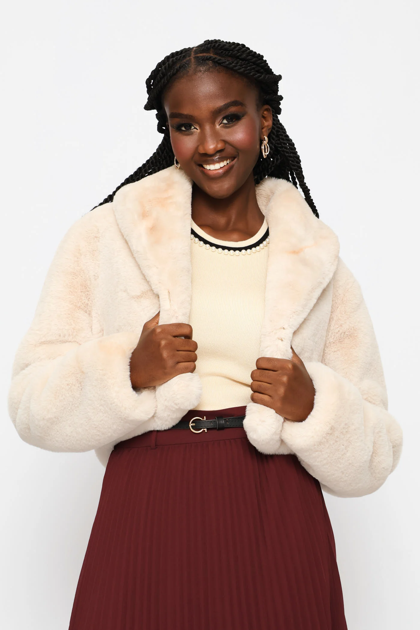 Pearl Neck Contrast Tank - Latte - Image 6