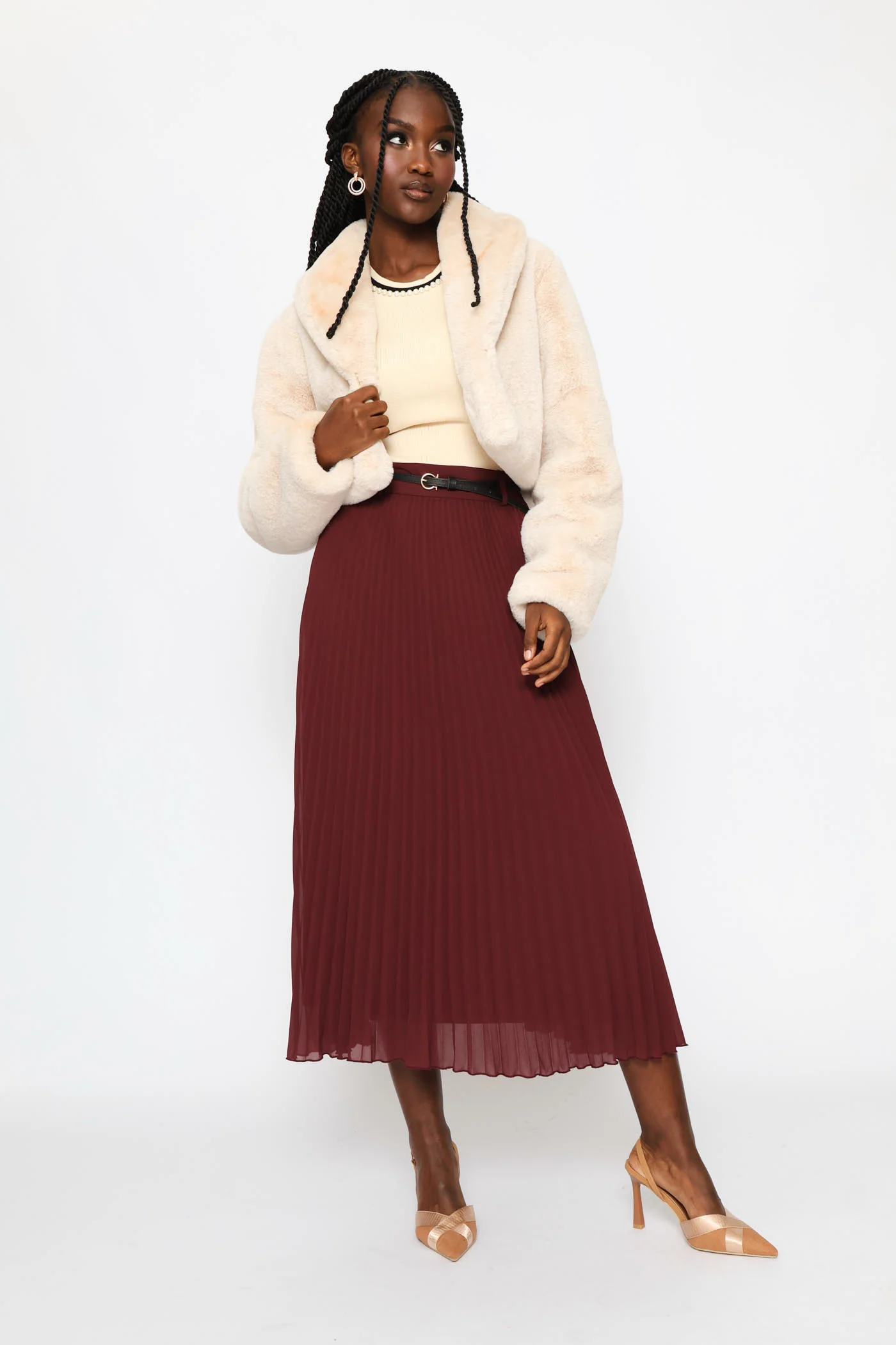 Pearl Neck Contrast Tank - Latte - Image 8