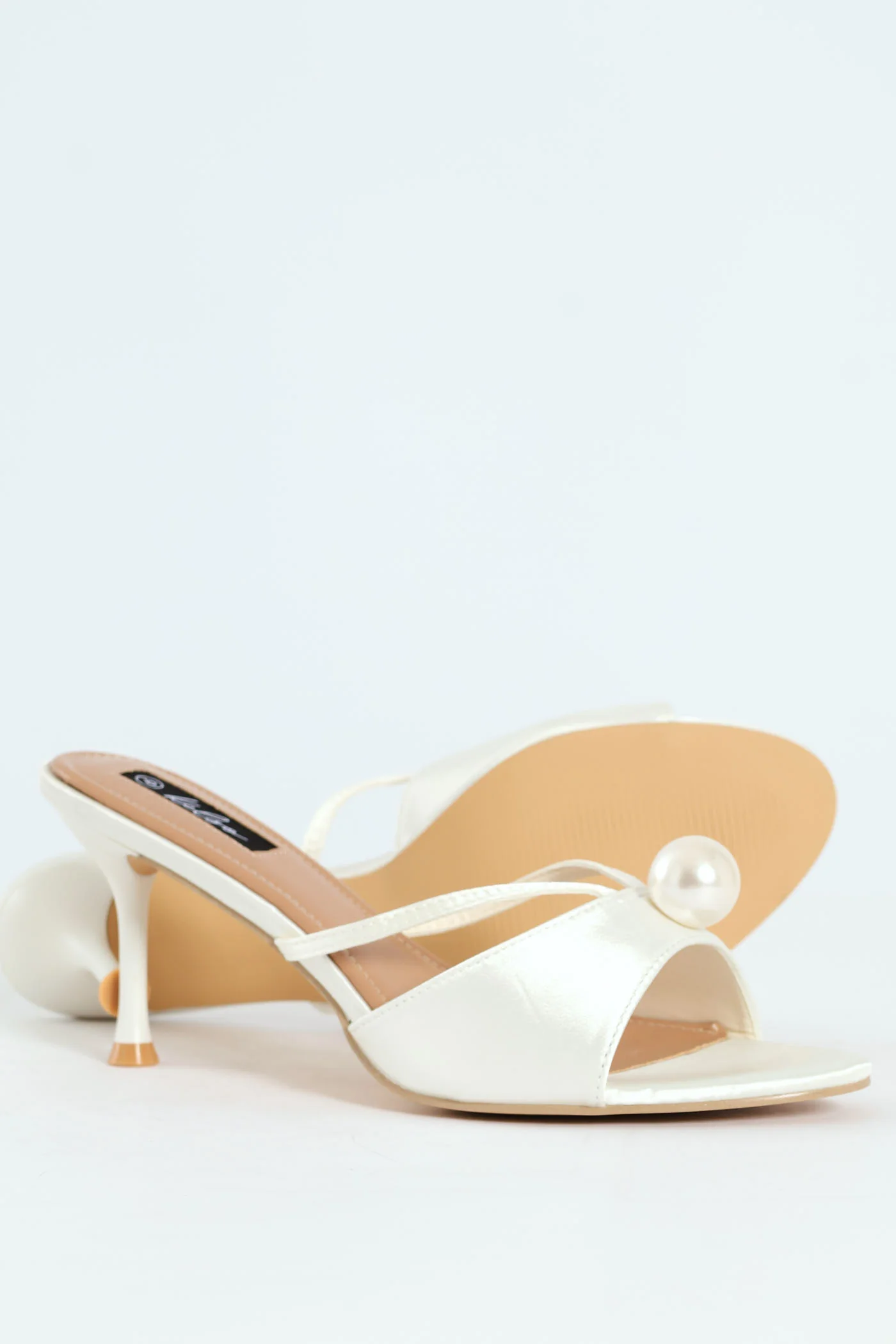 Pearl Trim Fashion Sandal Heel - Off White - Image 2