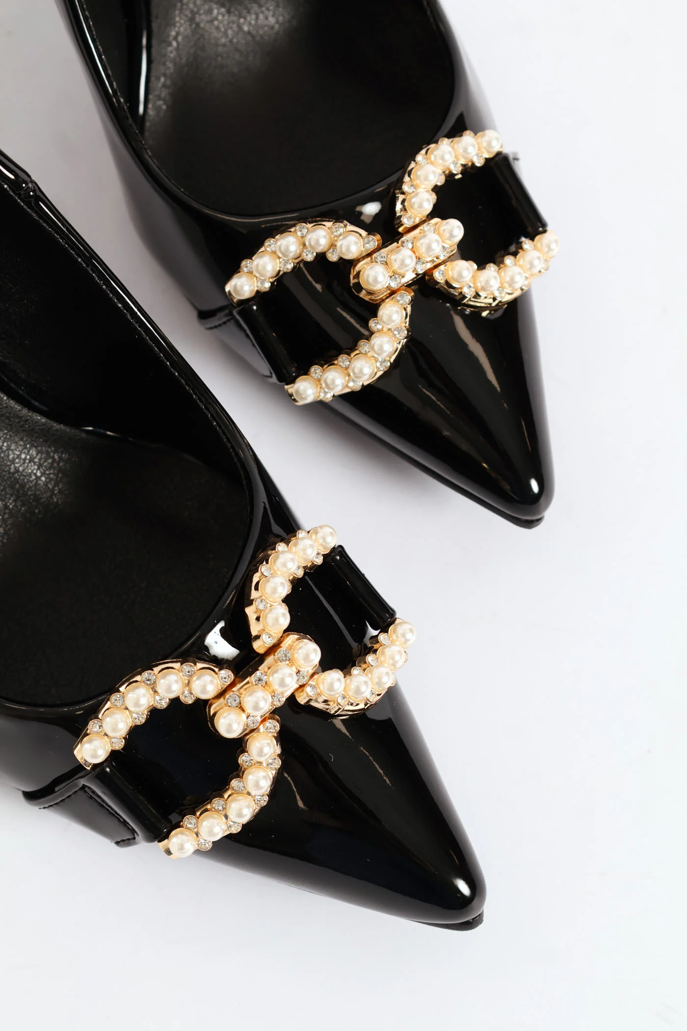 Pearl Trim Pointy Kitten Court Heel - Black - Image 2