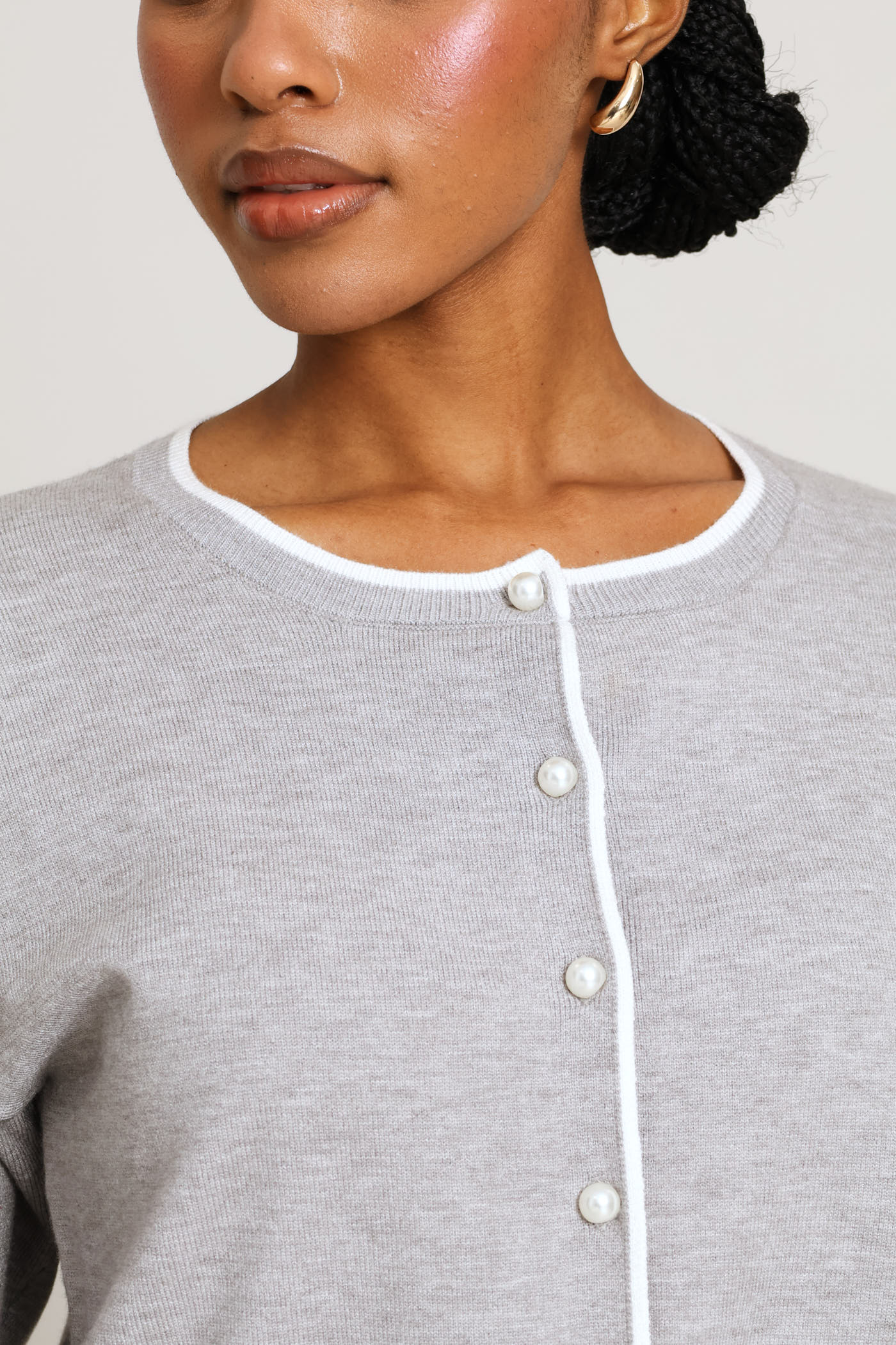 Pearl Welt Pocket Cardigan  - Ice Grey - Image 2