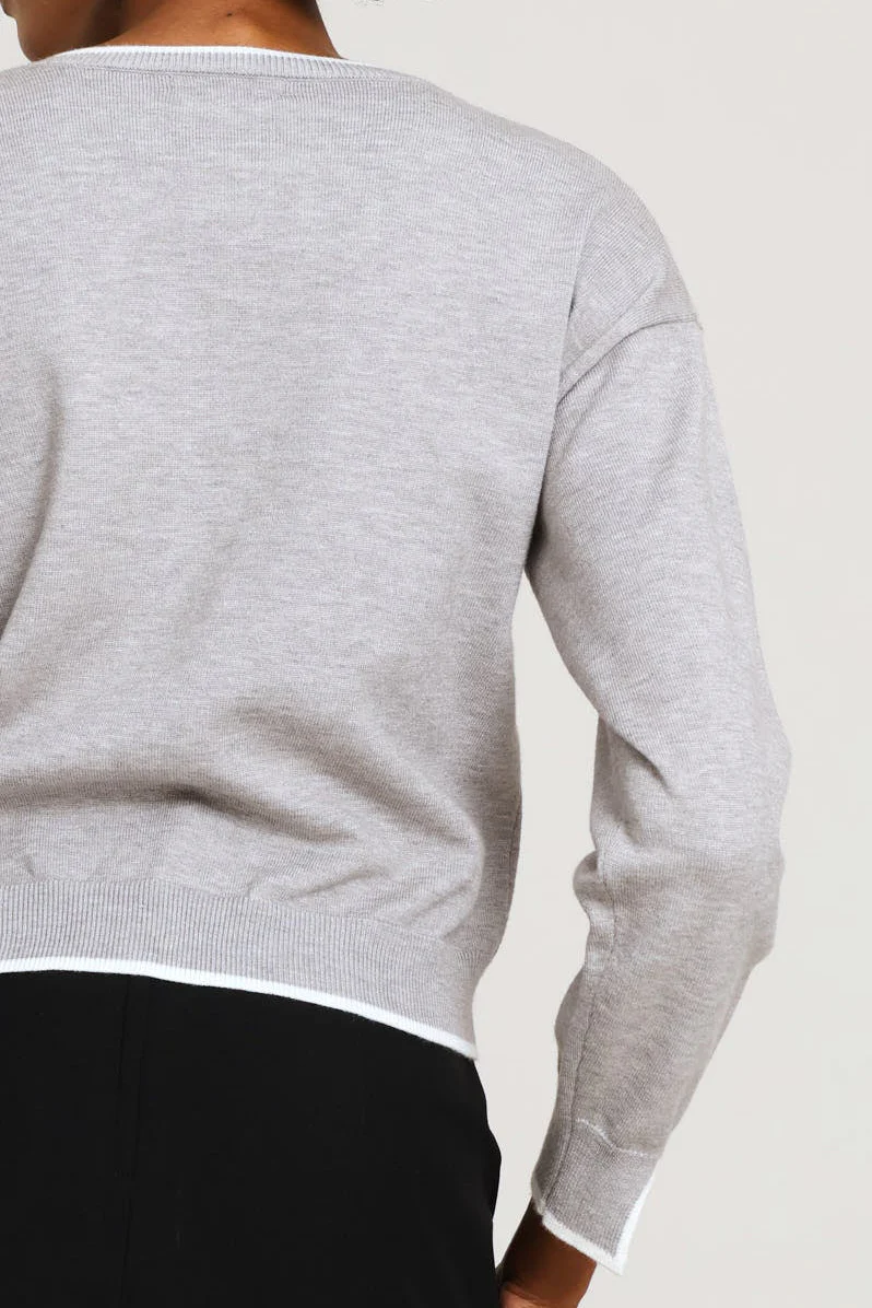 Pearl Welt Pocket Cardigan  - Ice Grey - Image 3