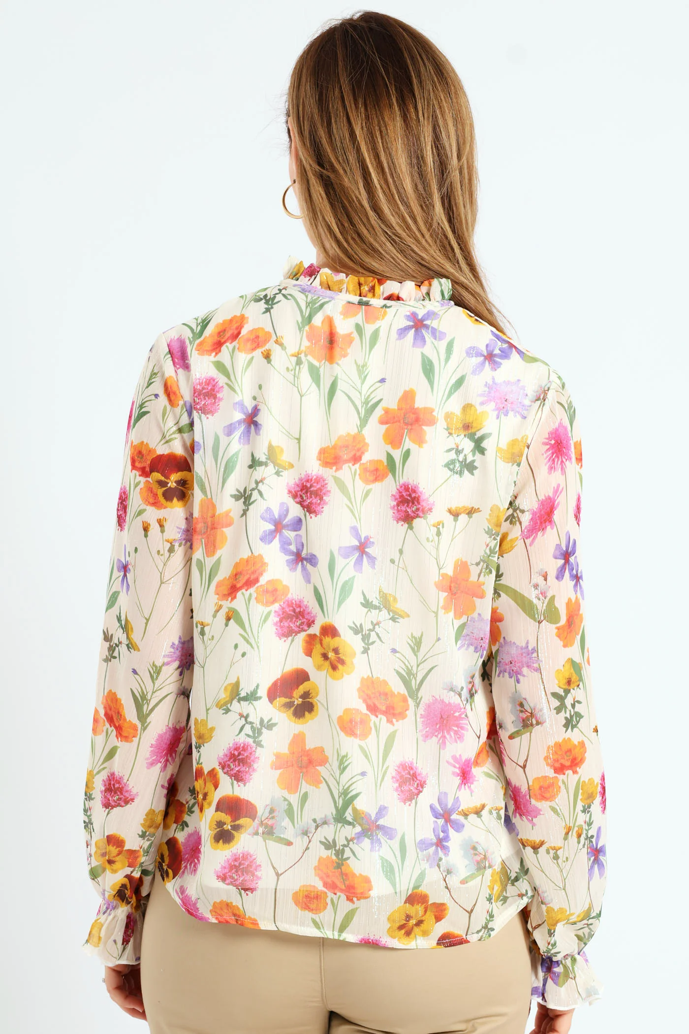 Peasant Tie Up Frill Blouse - Cream - Image 4