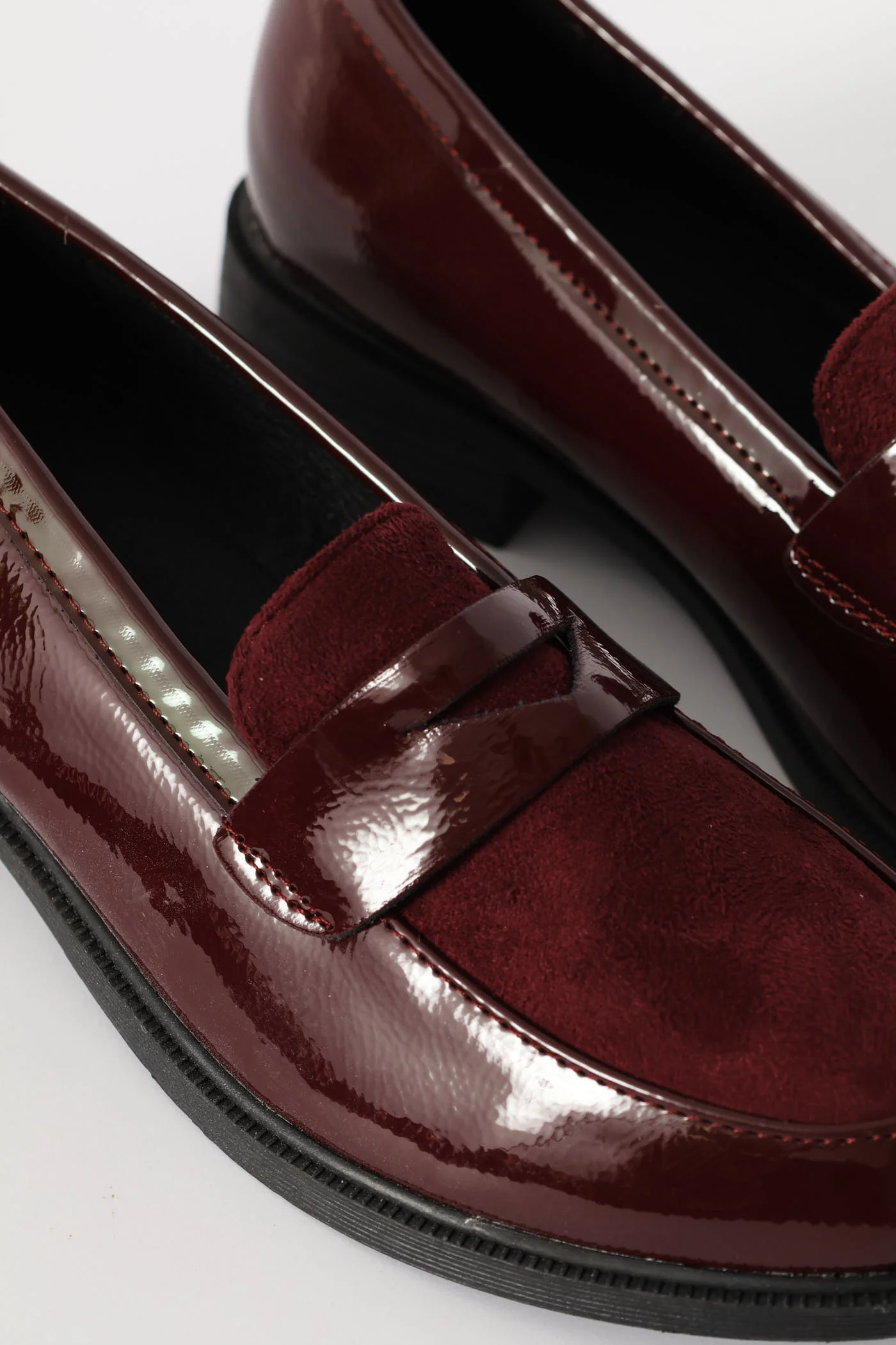 Penny Loafer With Contrast Fabric Vamp - Burgundy - Image 2