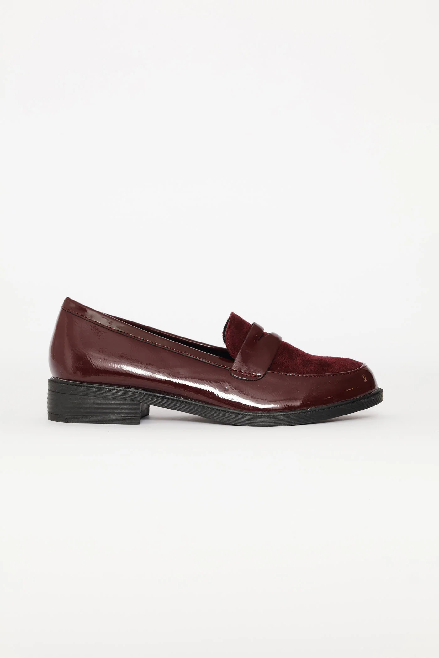 Penny Loafer With Contrast Fabric Vamp - Burgundy - Image 3