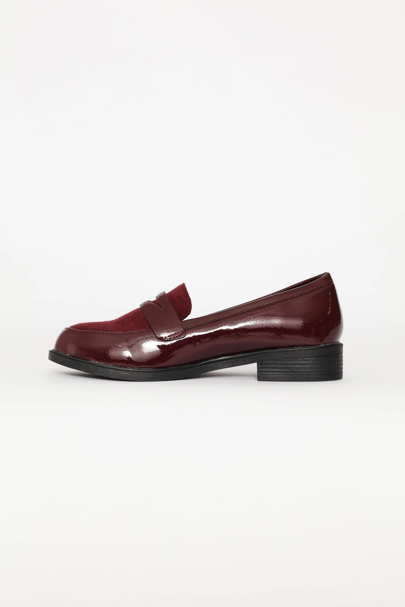 Penny Loafer With Contrast Fabric Vamp - Burgundy - Image 4
