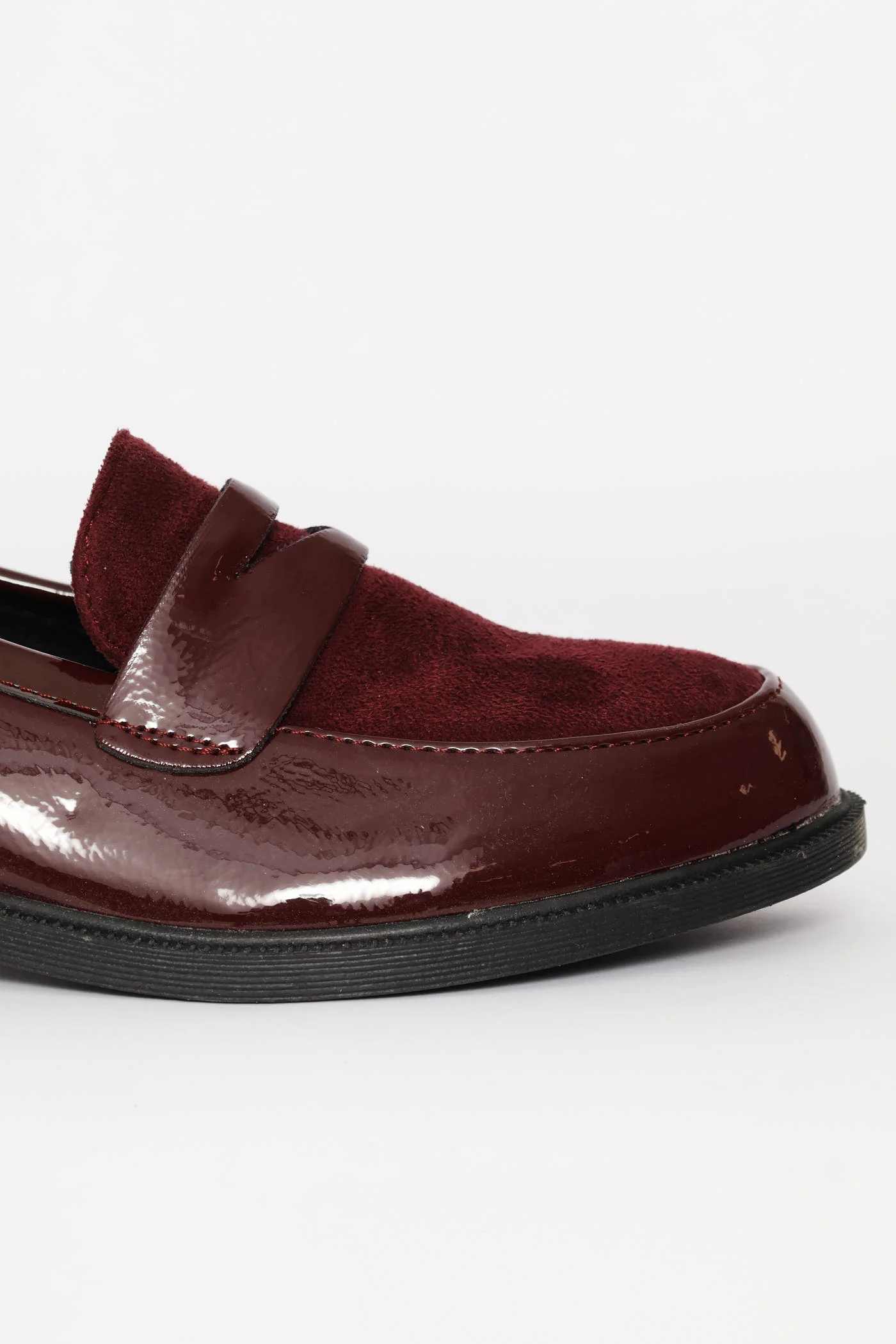 Penny Loafer With Contrast Fabric Vamp - Burgundy - Image 6
