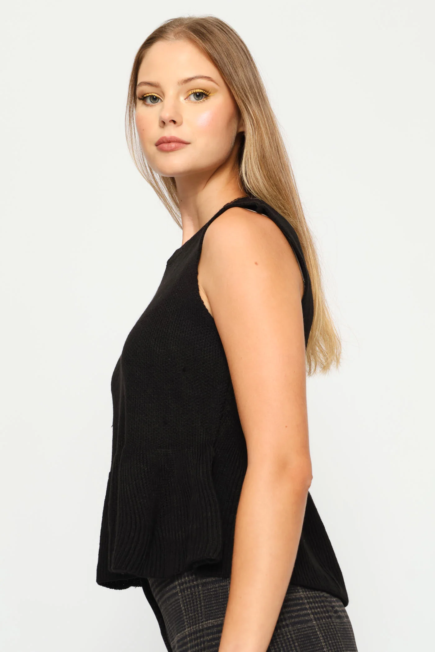 Peplum Knitted Vest - Black - Image 3