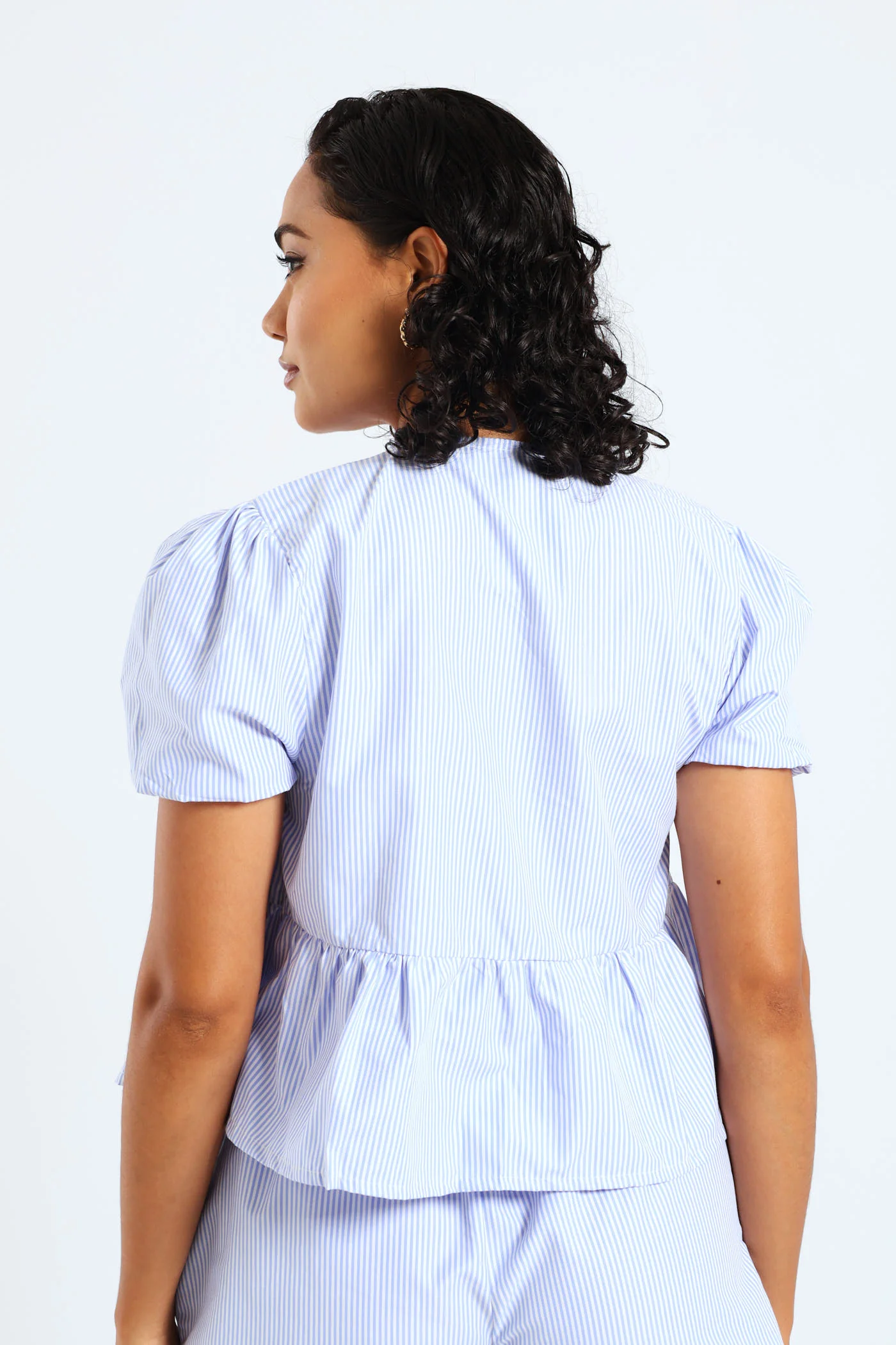 Peplum Tie Top - Blue - Image 3