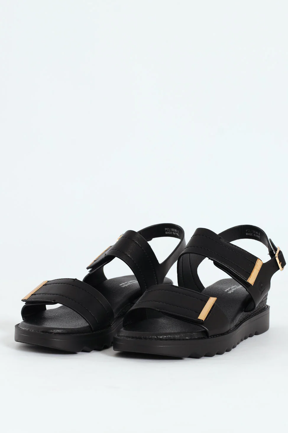 Pertel Double Strap Sport Sandal With Gold Trim - Black - Image 2