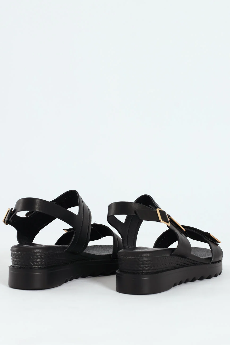 Pertel Double Strap Sport Sandal With Gold Trim - Black - Image 4
