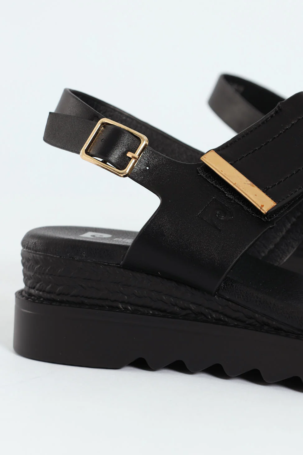 Pertel Double Strap Sport Sandal With Gold Trim - Black - Image 5