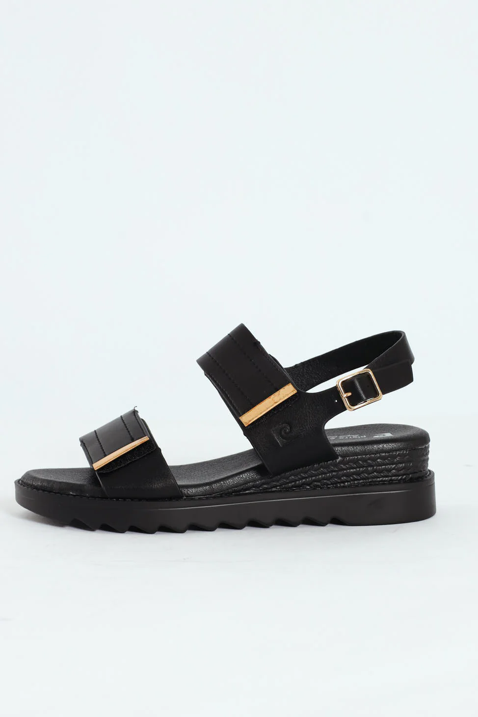 Pertel Double Strap Sport Sandal With Gold Trim - Black - Image 7