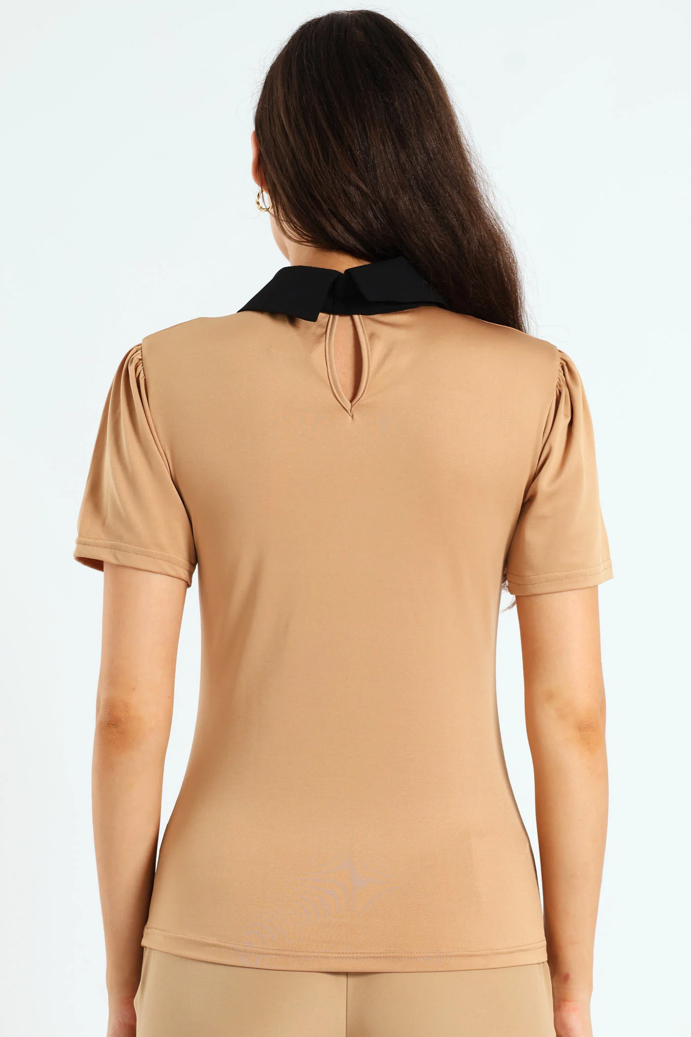 Peter Pan Preppy Tie Up Blouse - Taupe - Image 3