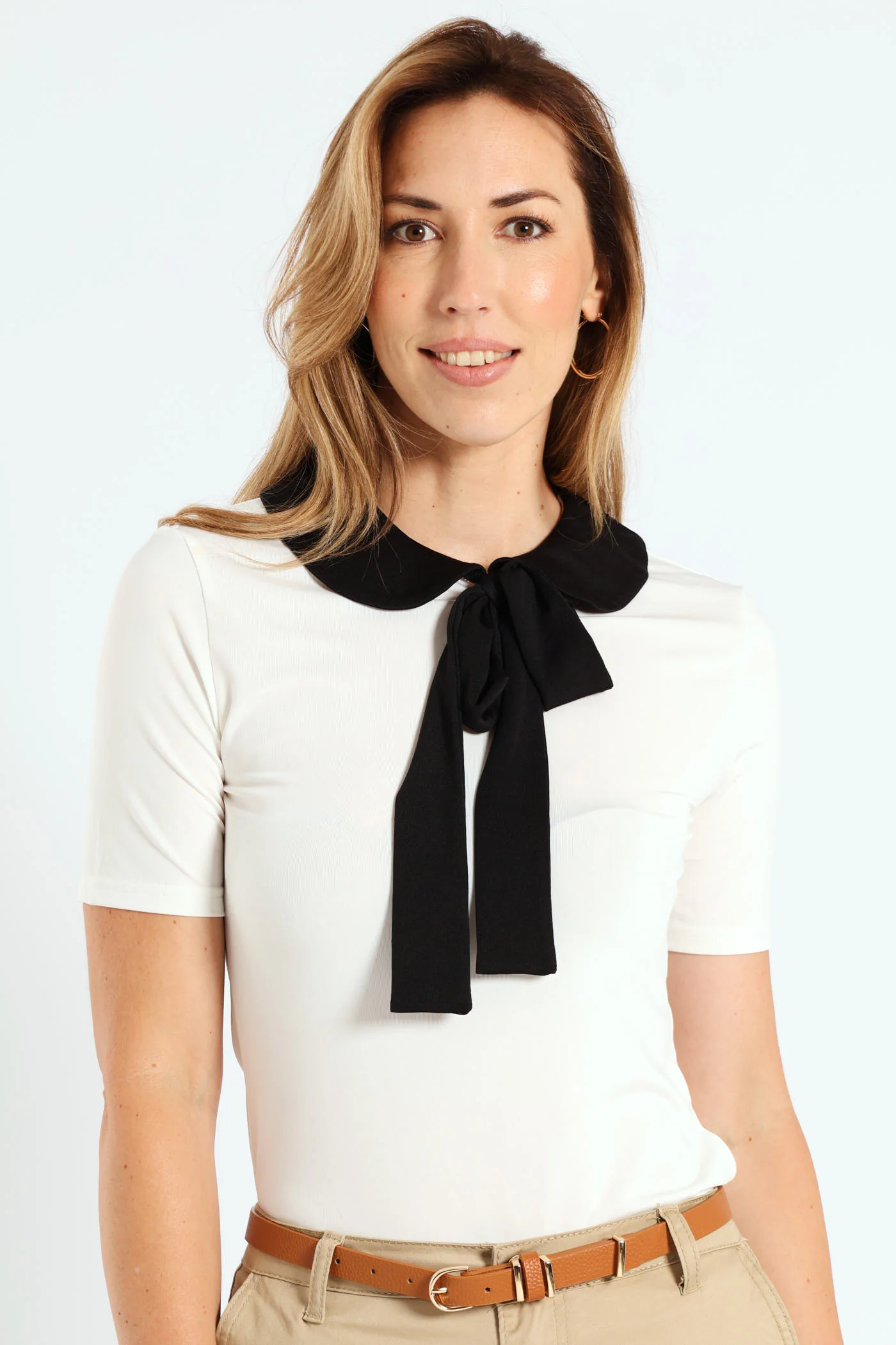 Peter Pan Tie Up Blouse - Cream - Image 2