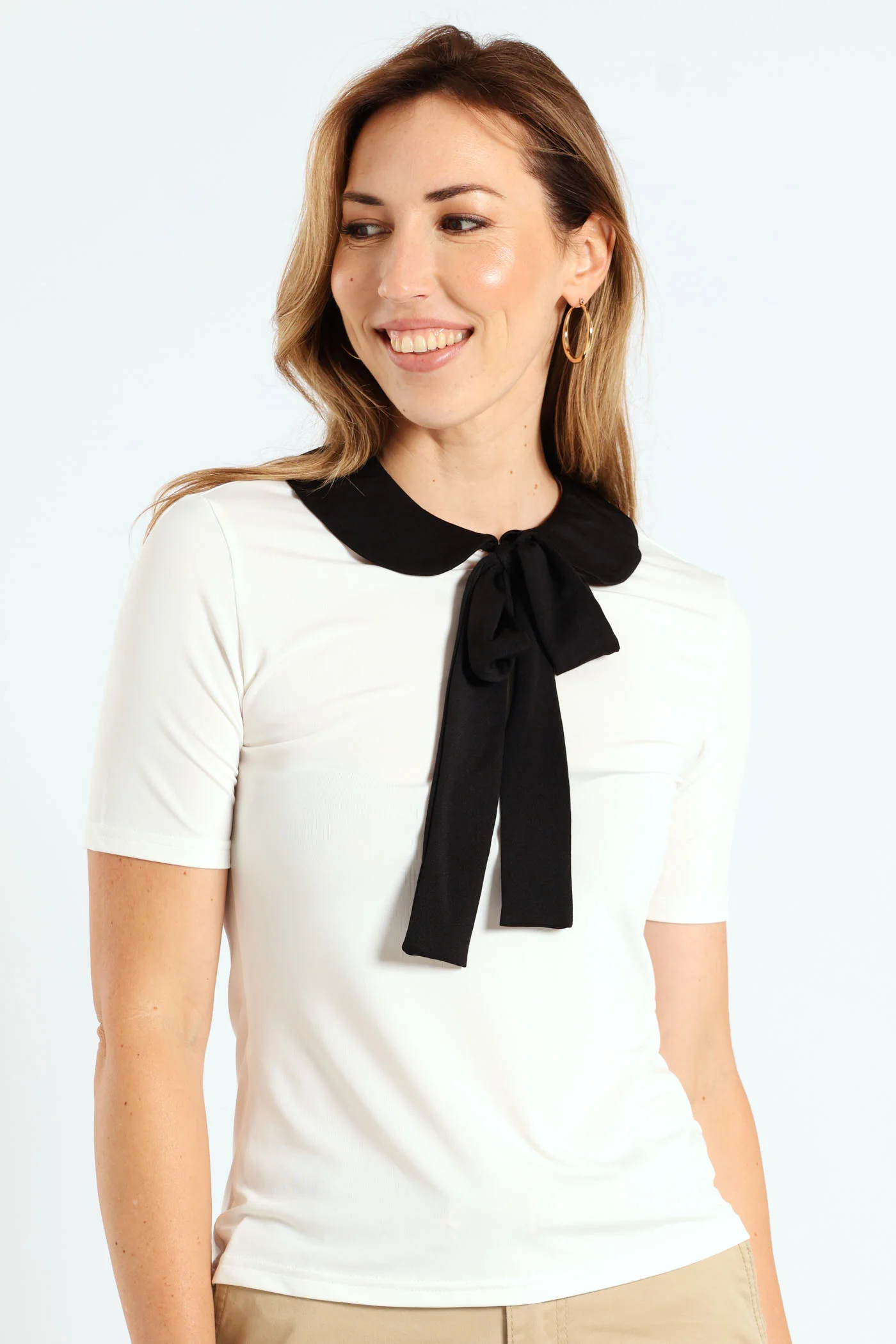 Peter Pan Tie Up Blouse - Cream - Image 4