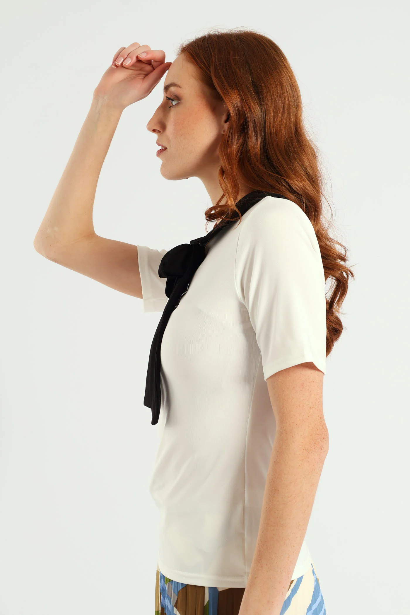 Peter Pan Tie Up Blouse - Cream/Black - Image 3
