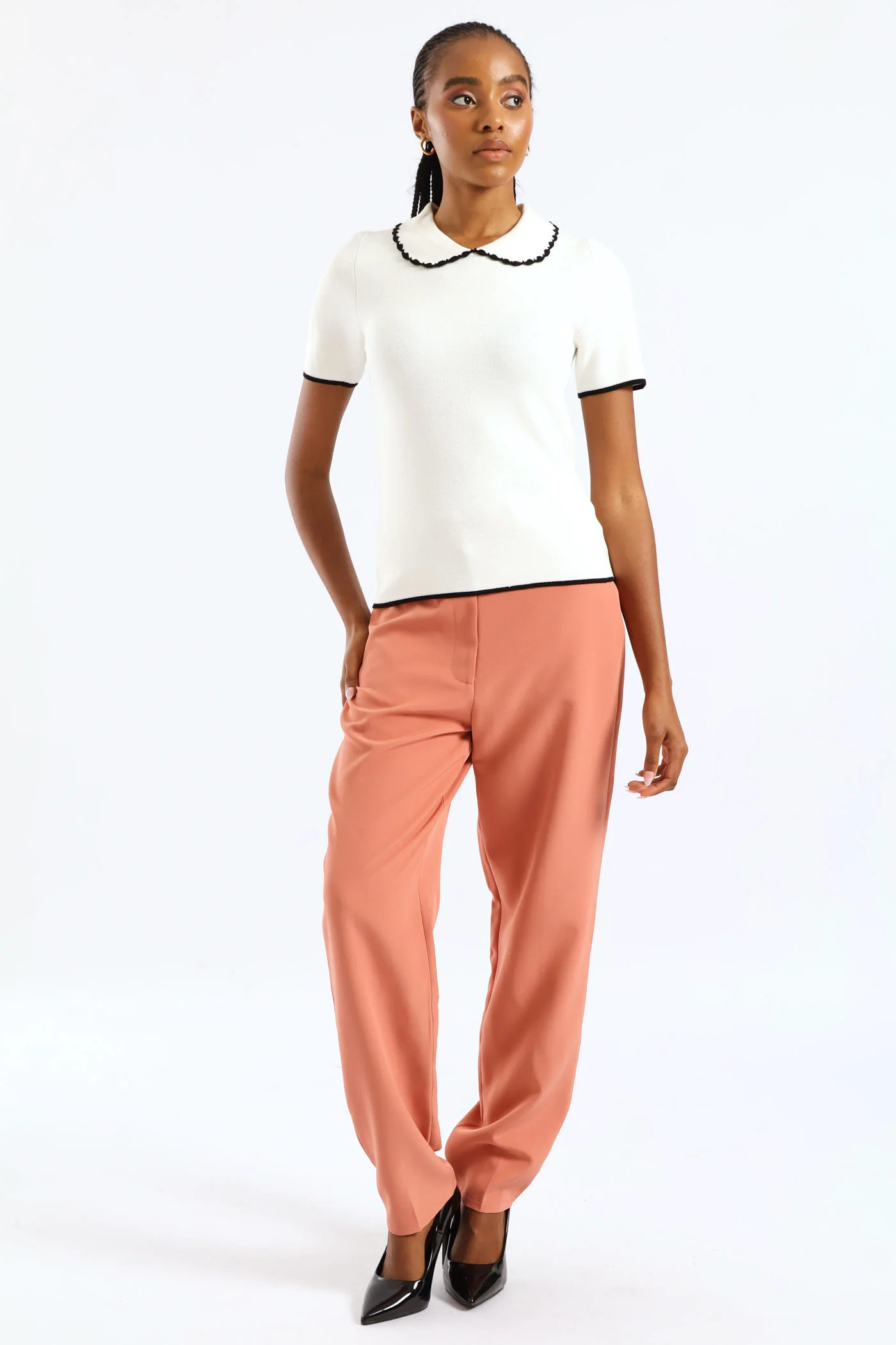 Peter Pan Tipped Pullover - White/Black - Image 3