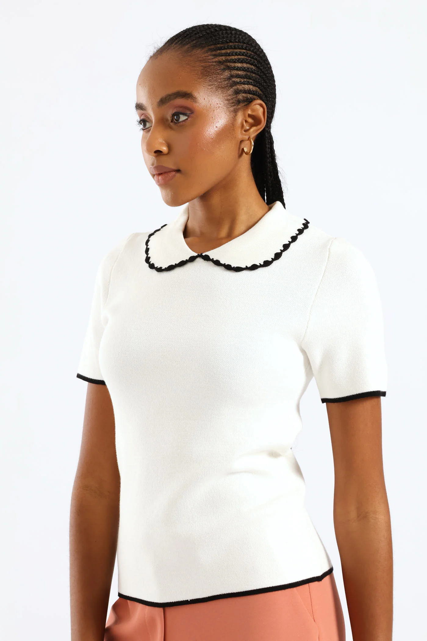 Peter Pan Tipped Pullover - White/Black - Image 4