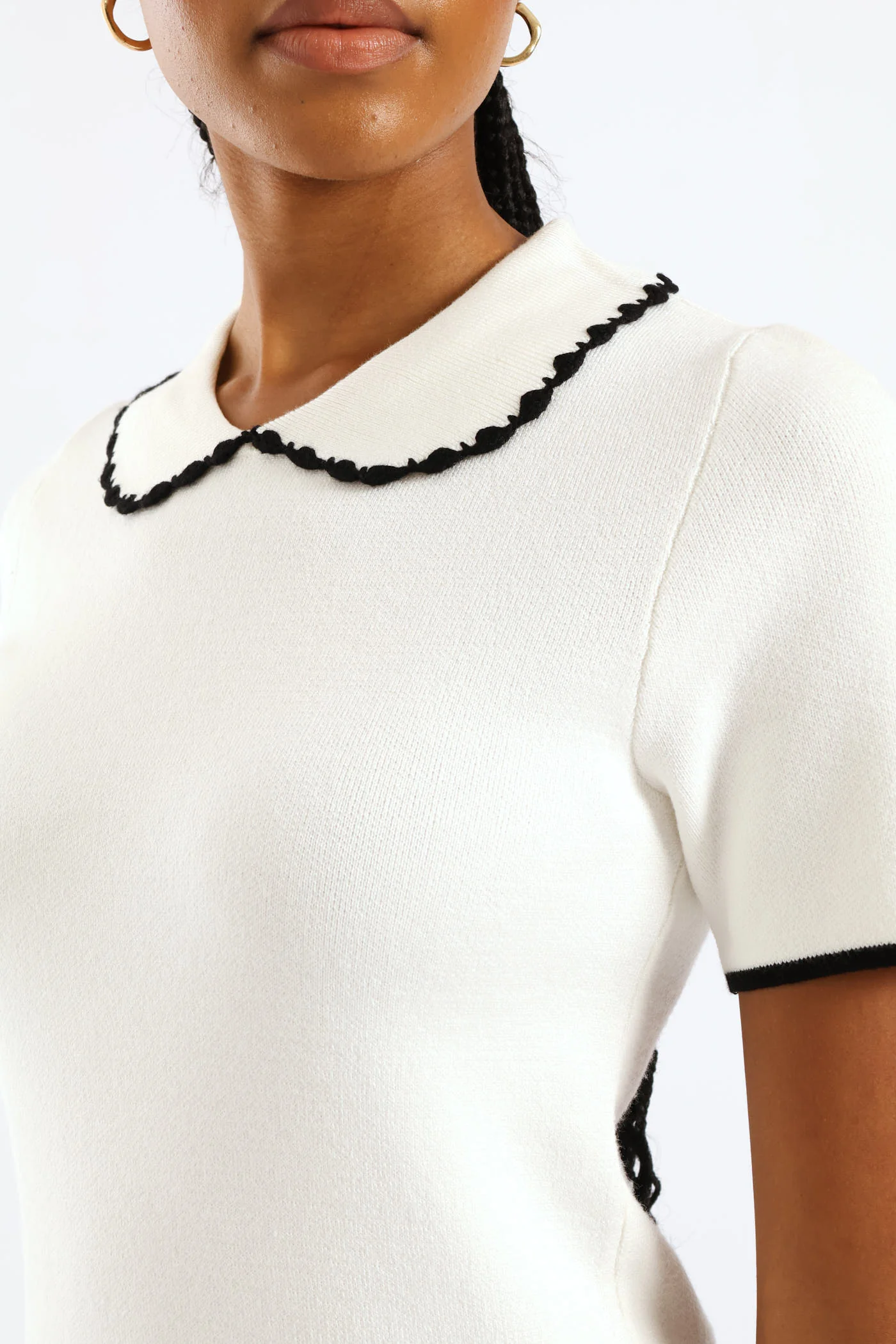 Peter Pan Tipped Pullover - White/Black - Image 5
