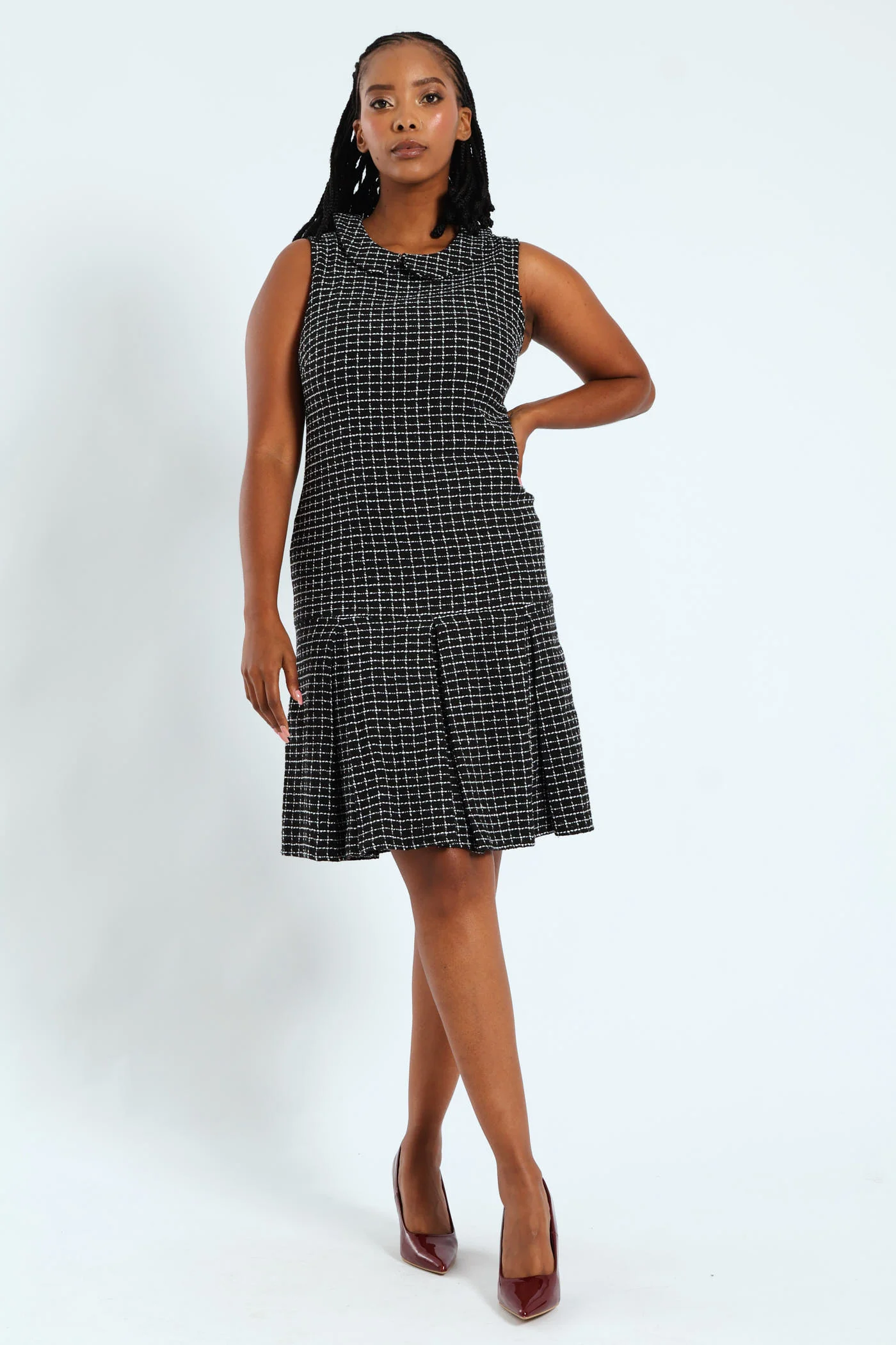 Peterpan Collared Tweed Dress - Black/White - Image 2