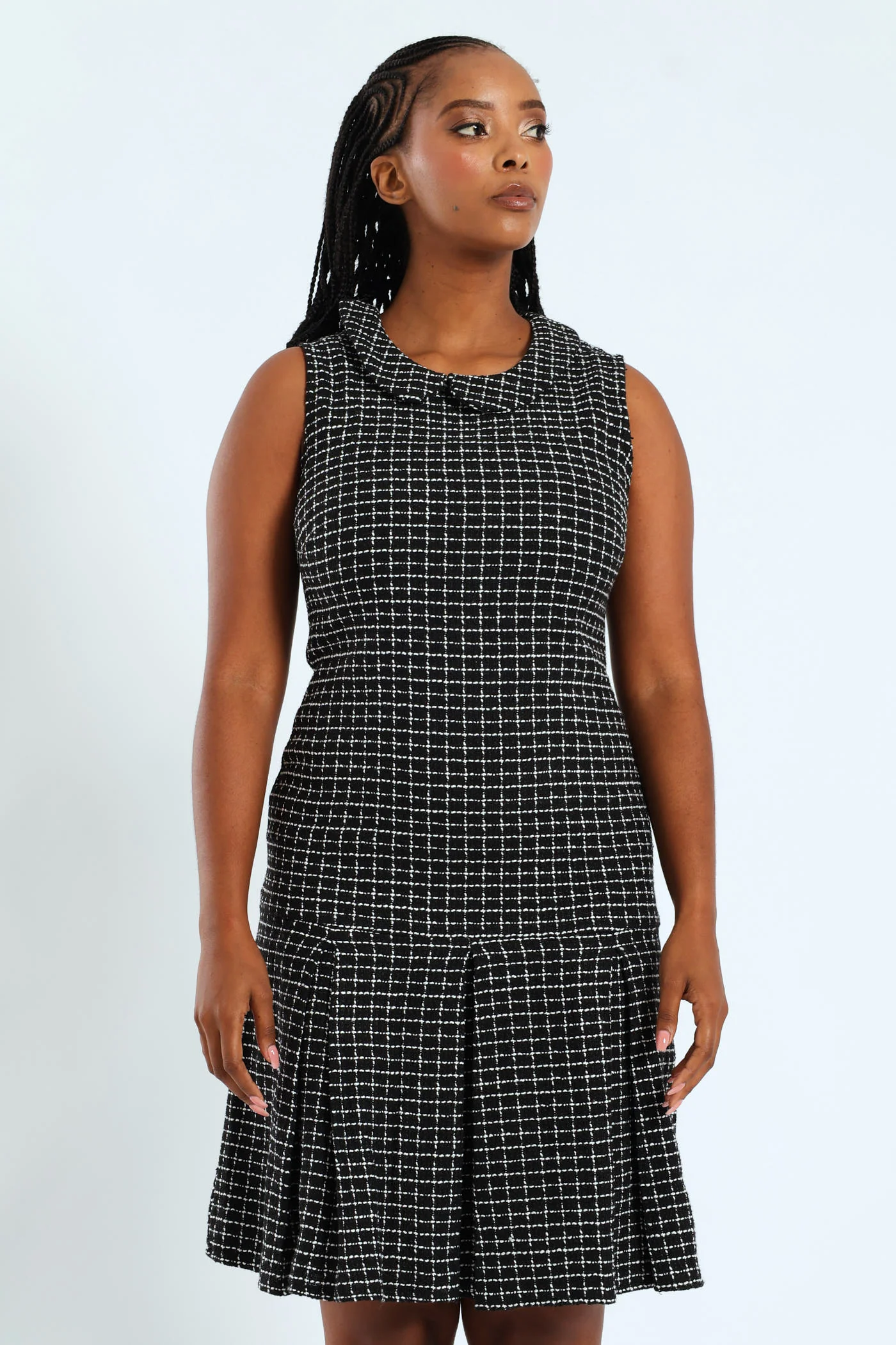 Peterpan Collared Tweed Dress - Black/White - Image 5