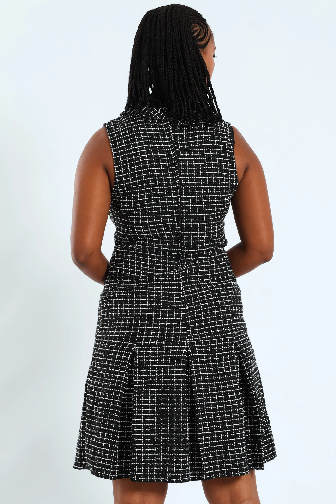 Peterpan Collared Tweed Dress - Black/White - Image 6