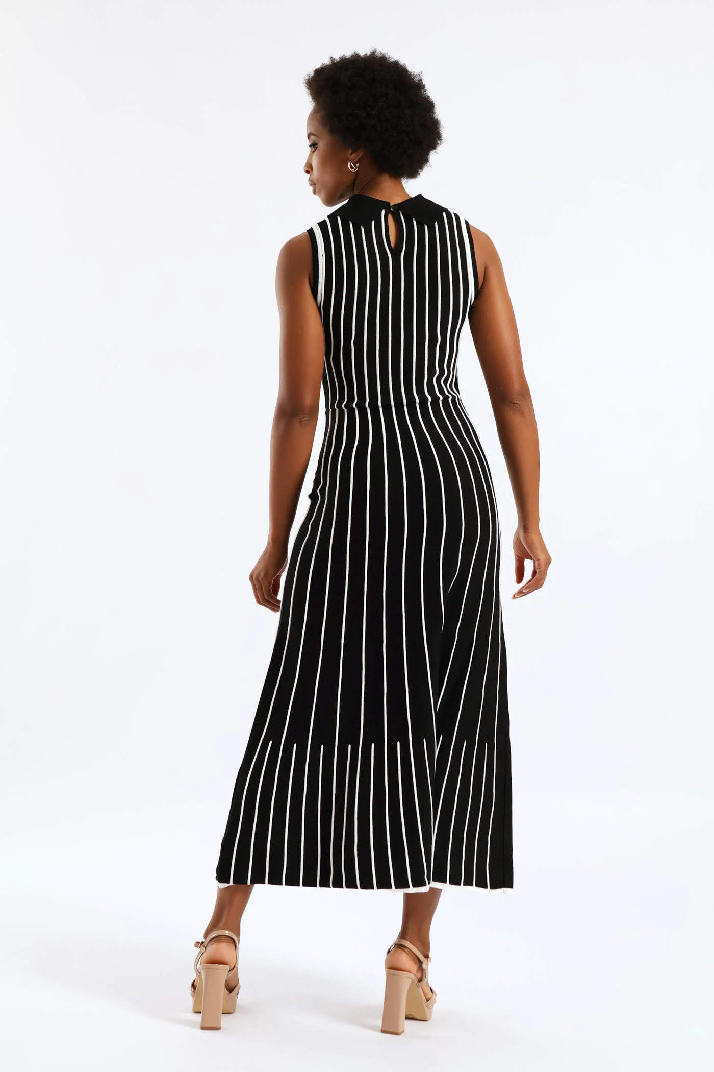 Peterpan Contrast Knitwear Midi Dress - Cream/Black - Image 3