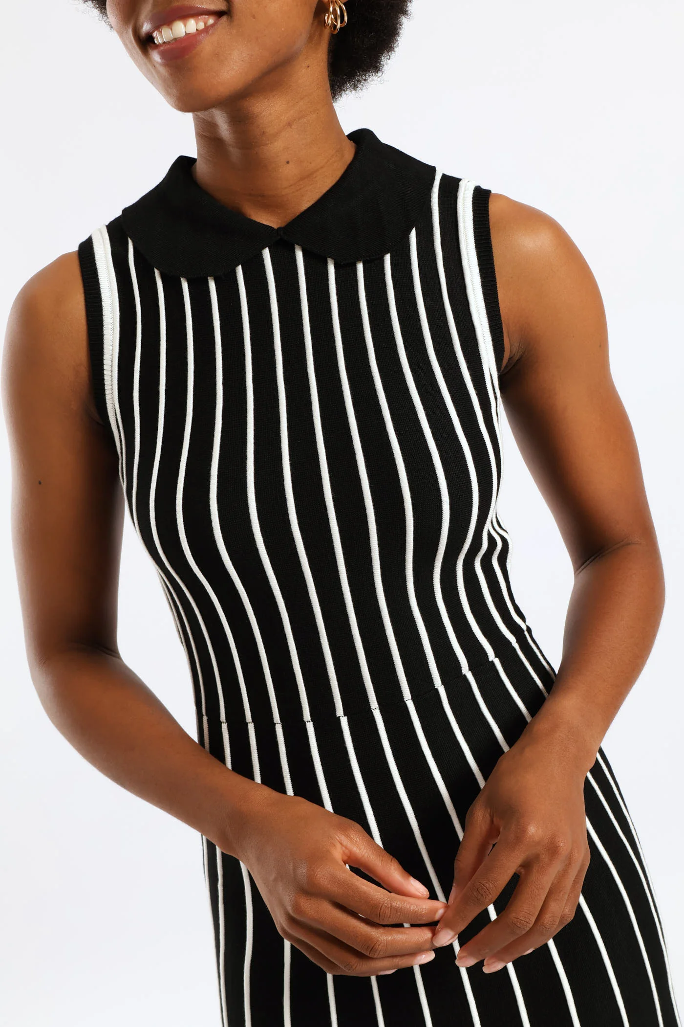 Peterpan Contrast Knitwear Midi Dress - Cream/Black - Image 4