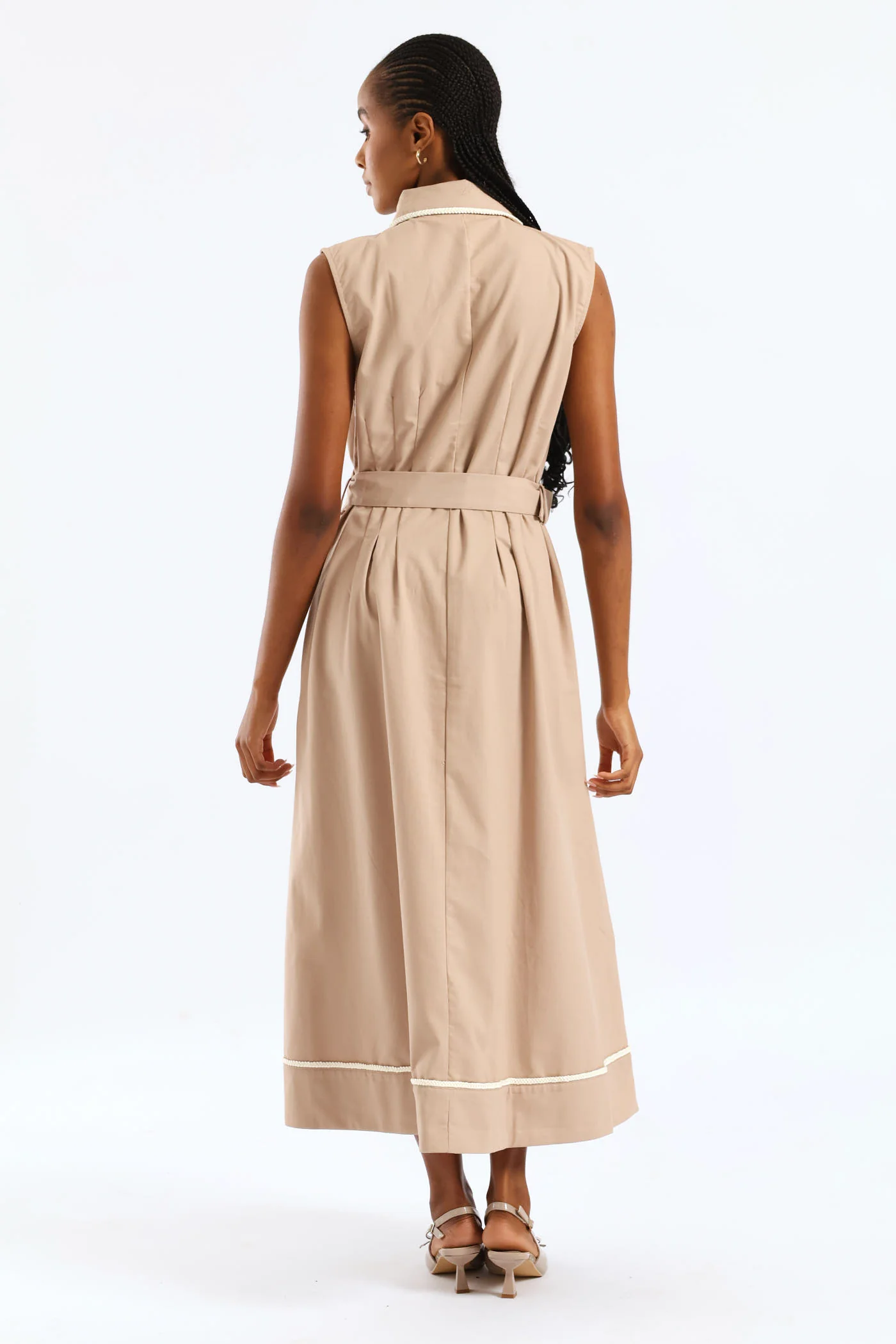 Peterpan Darted Waisted Maxi Dress - Taupe/Cream - Image 7